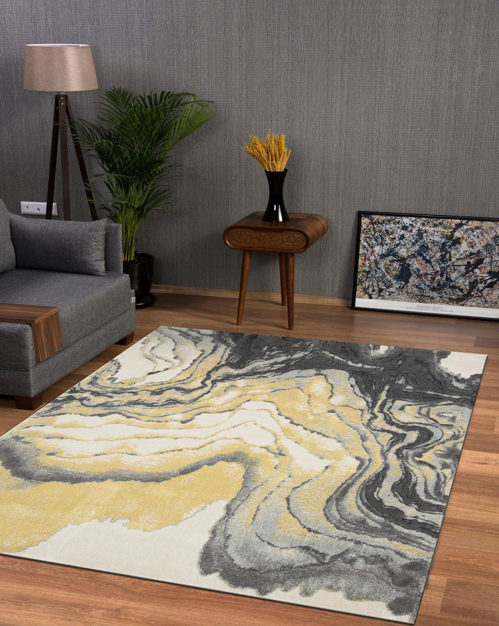 Large View Roma Yellow Modern Abstract Rug