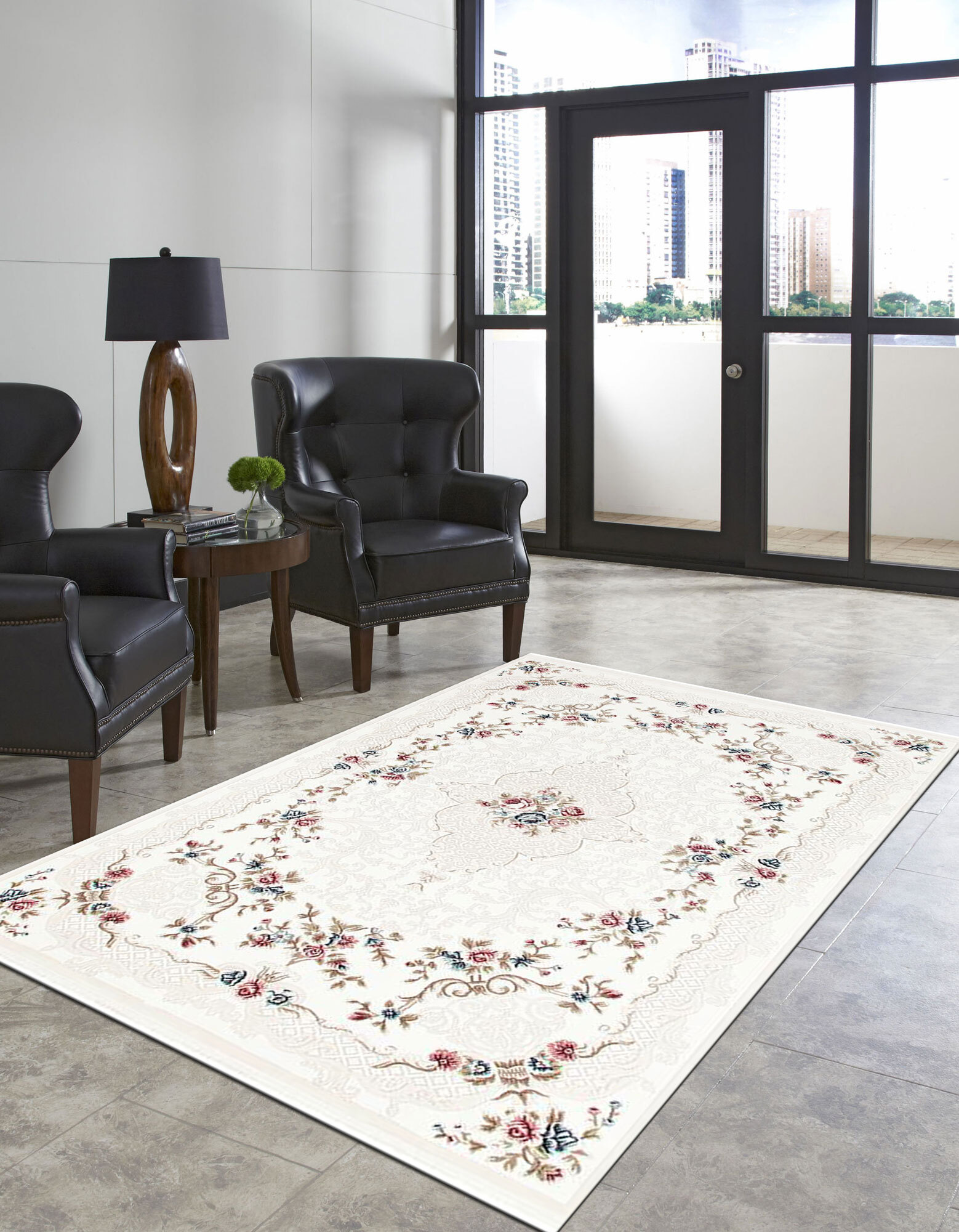 Large View Sadie White Traditional Floral Rug