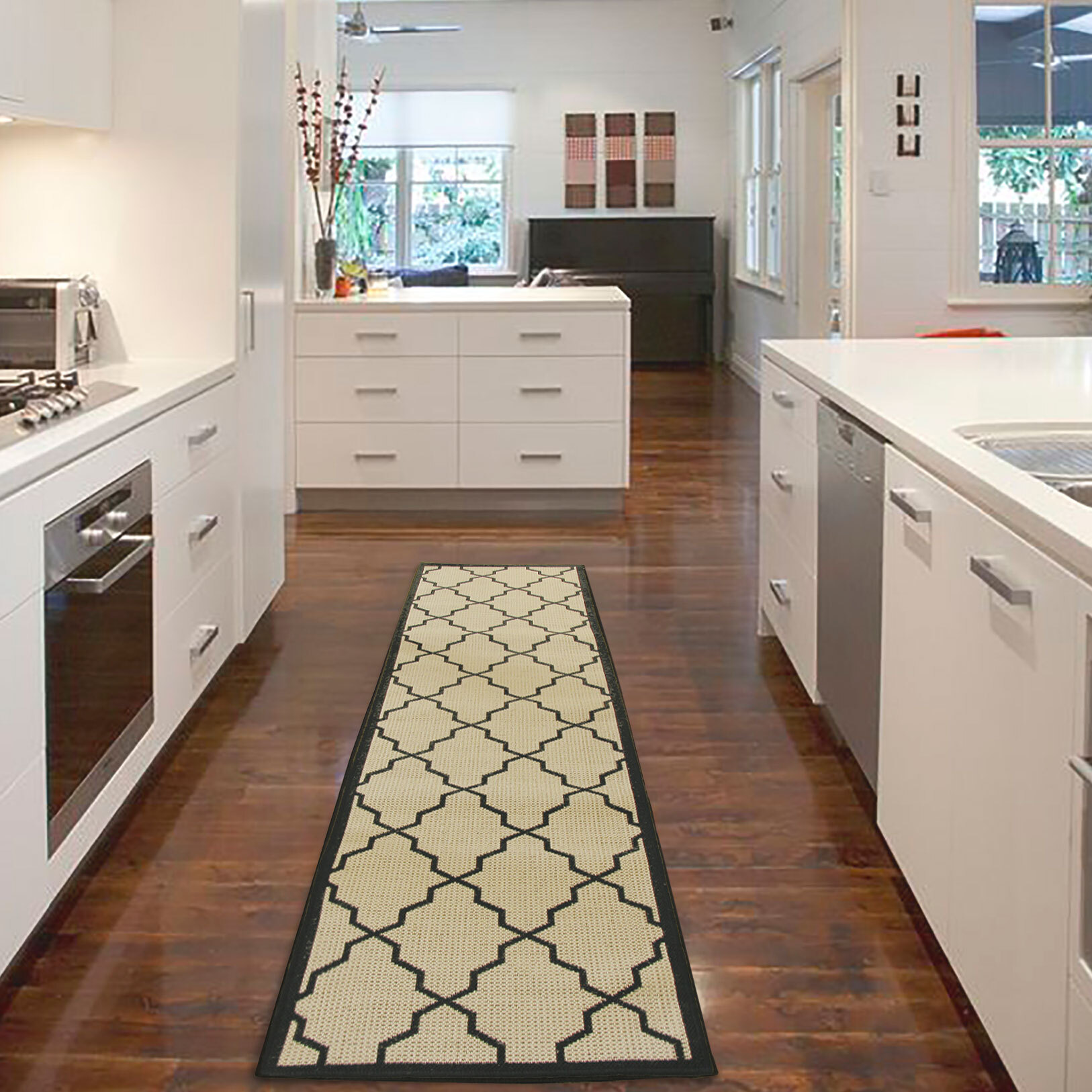 Large View Storm Ivory Trellis Flatweave Rug