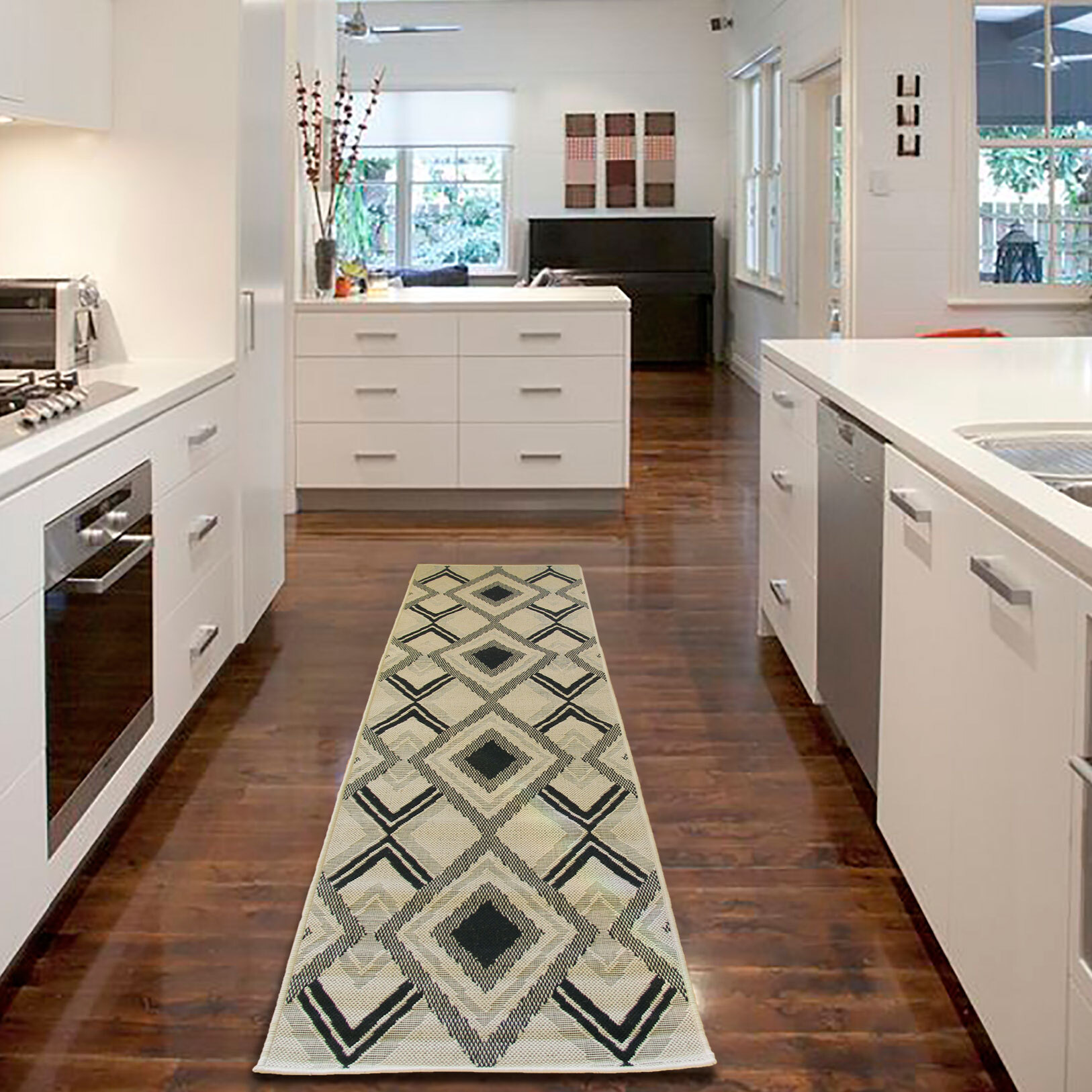 Large View Storm Ivory Diamond Pattern Rug