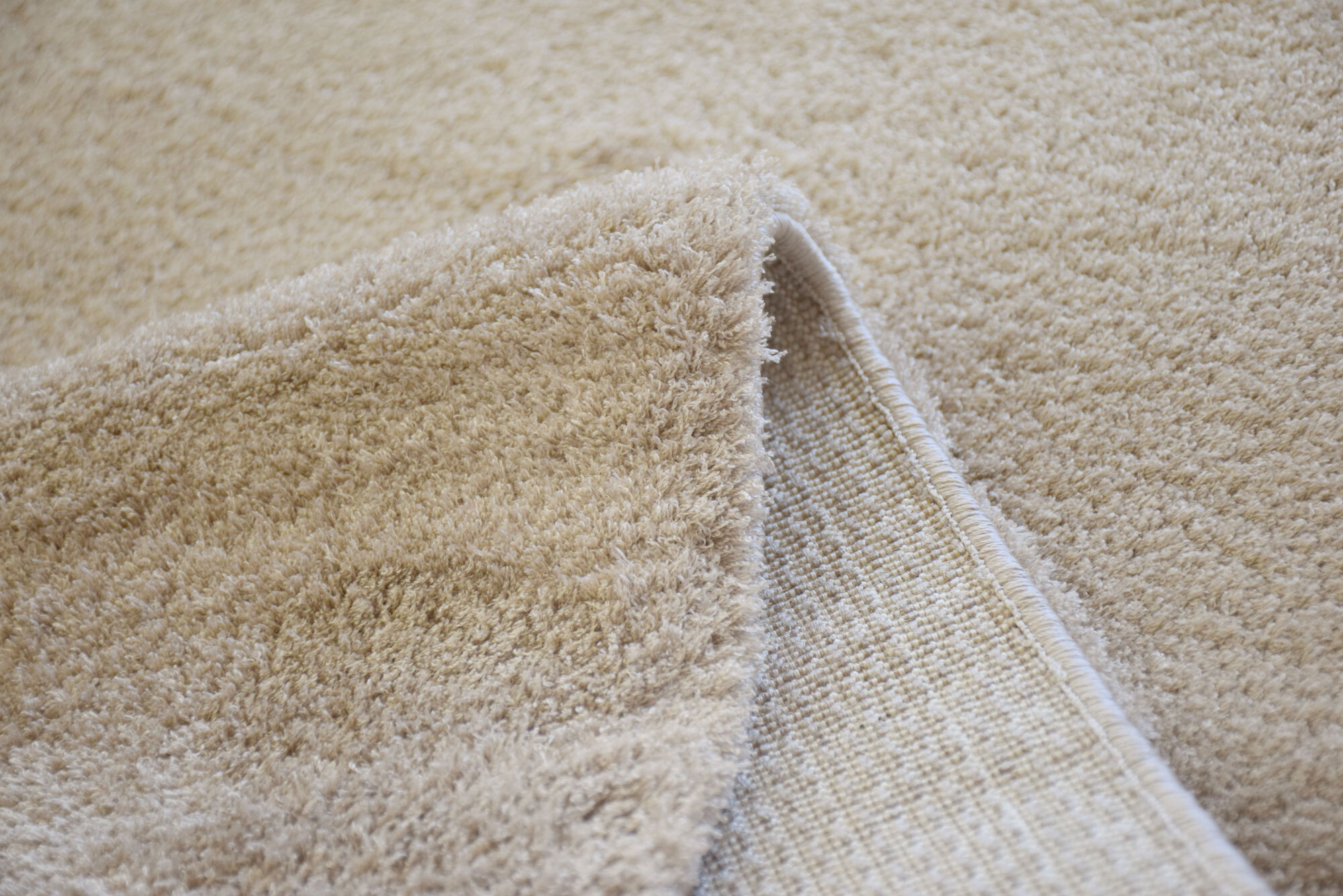 Large View Soft Plain Beige Thick Shaggy Rug