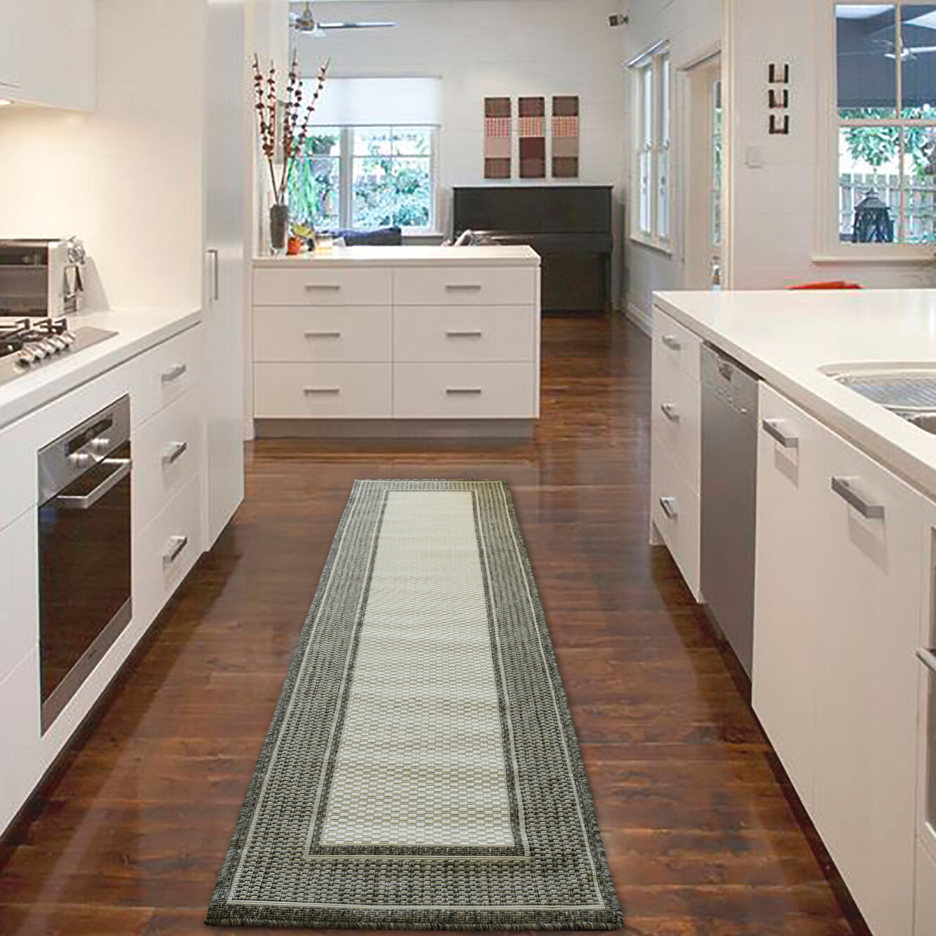Large View Soleil Beige Border Flatweave Rug
