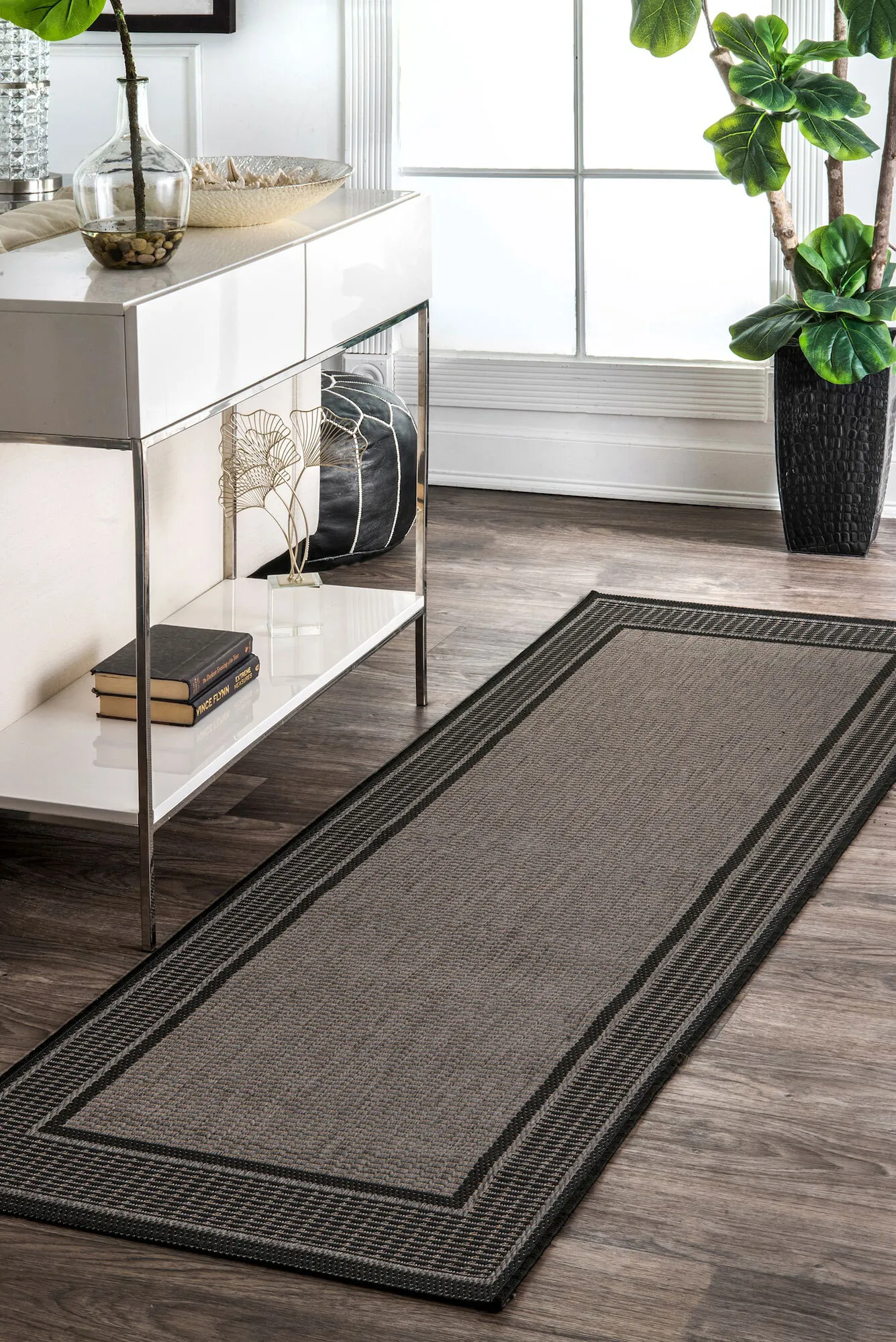 Large View Subi Brown Border Flatweave Rug