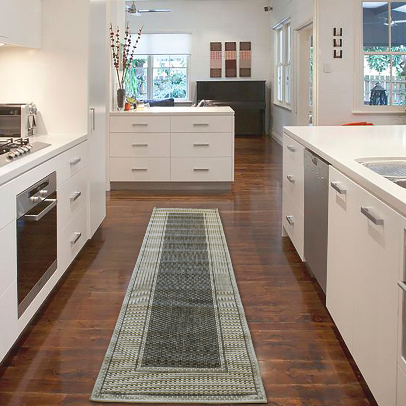 Large View Soleil Ivory Border Flatweave Rug