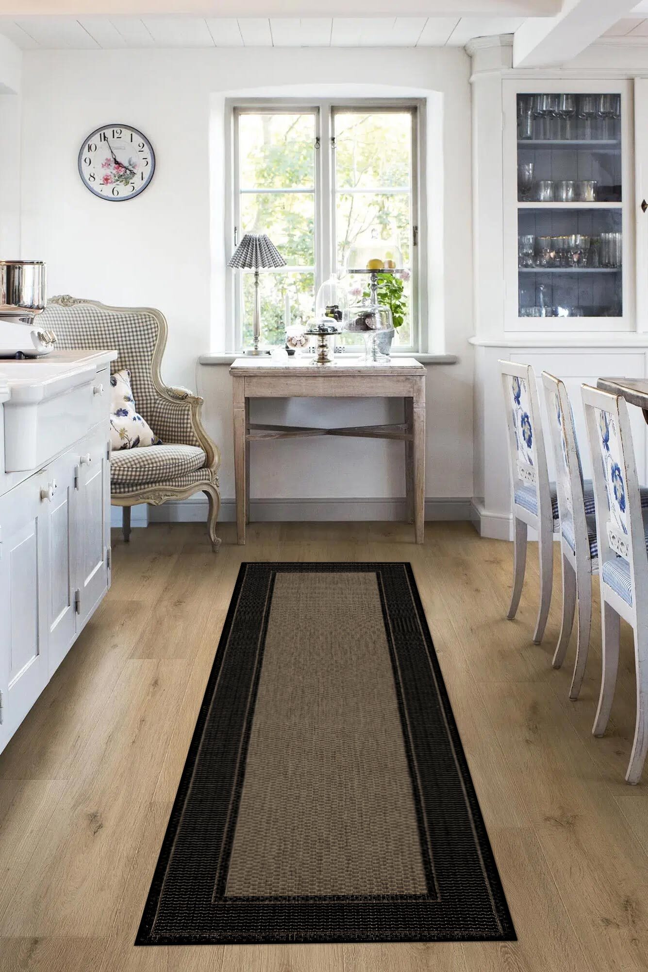 Large View Soleil Black Border Flatweave Rug