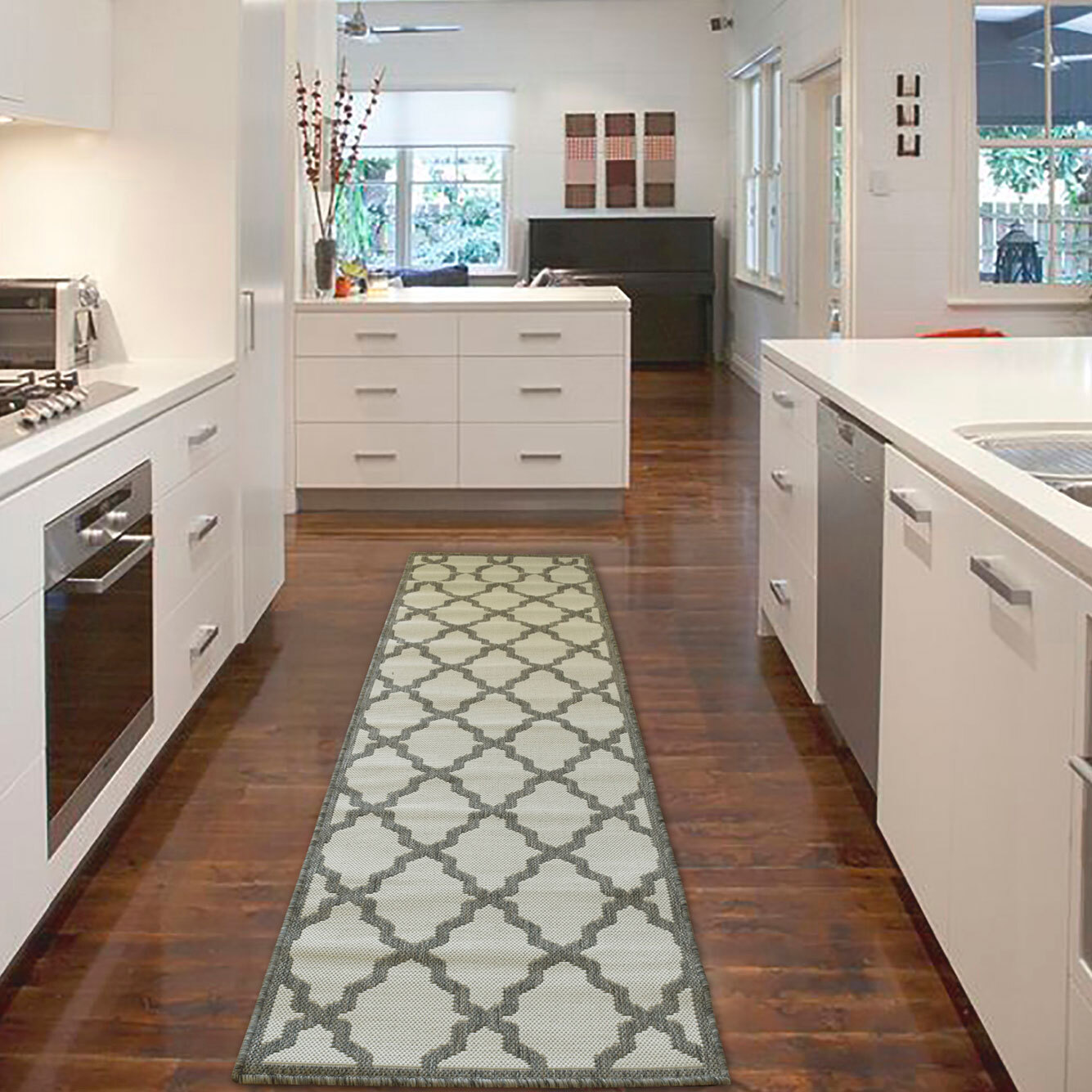 Large View Soleil Ivory Flatweave Trellis Rug