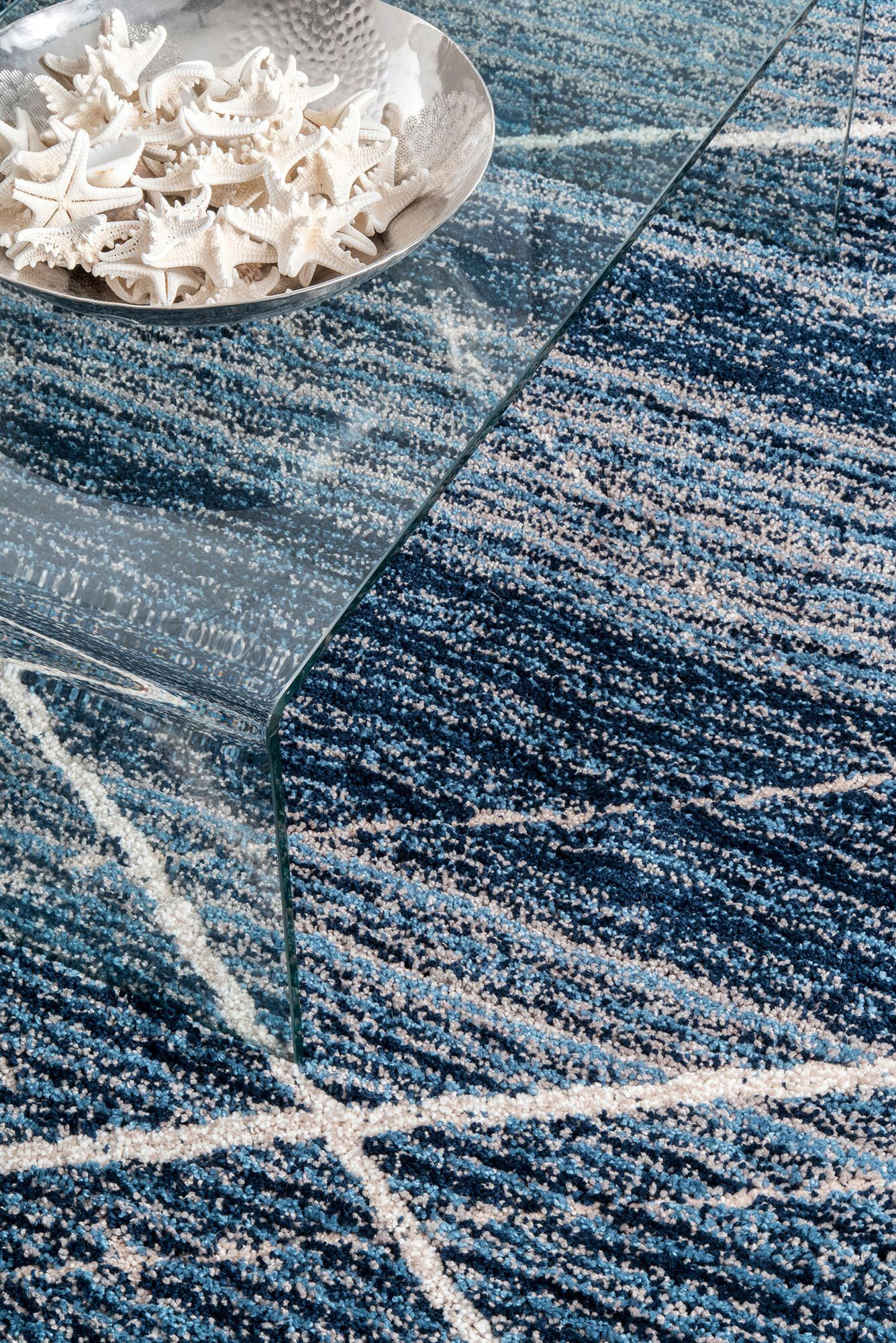 Large View Symphony Blue Striped Shag Rug
