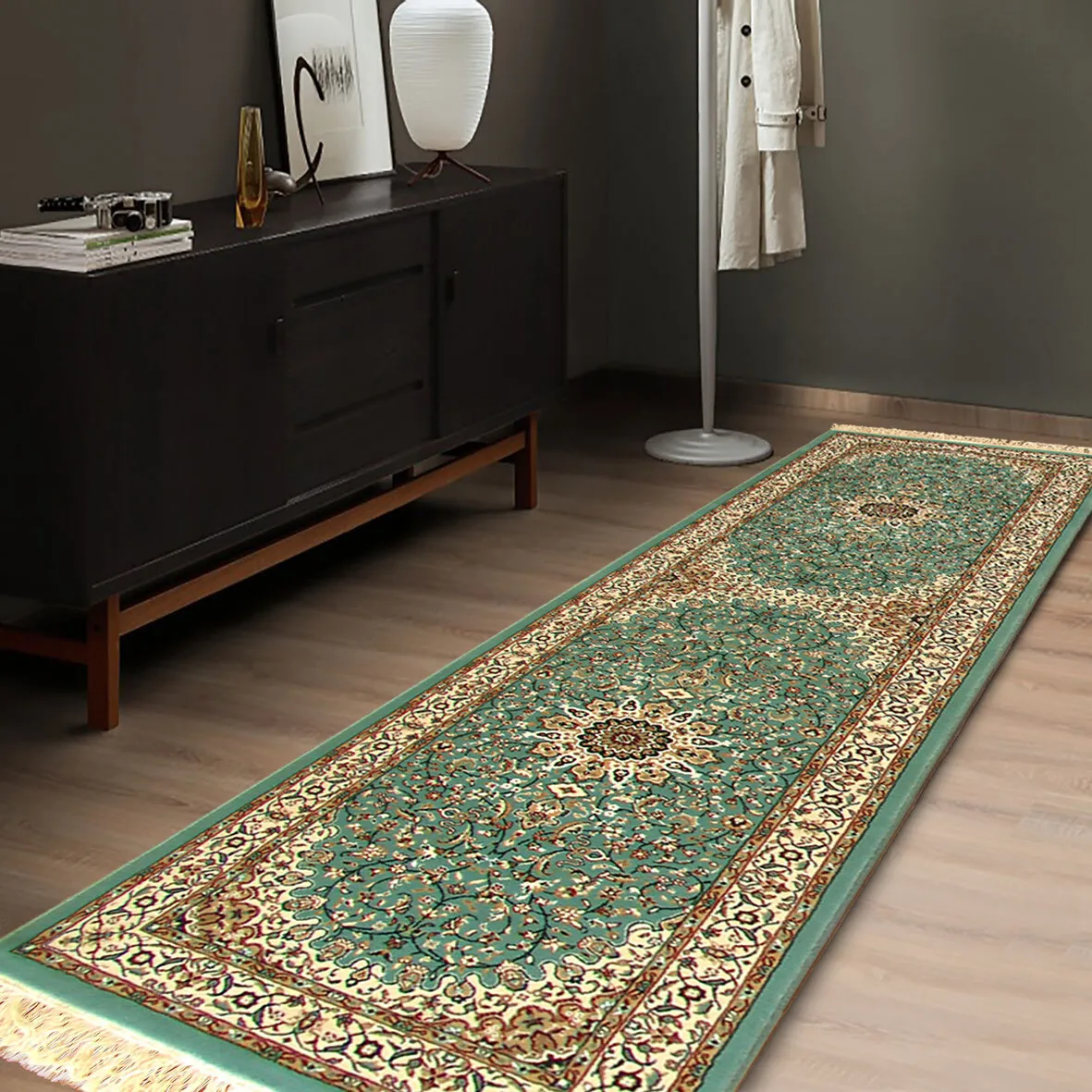 Tapis Blue Traditional Fringed Rug
