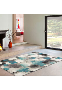 Adobe  Blue Square Pattern Rug