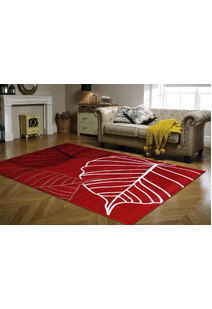 Gil Modern Red Leaf Pattern Rug