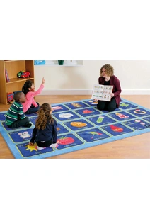 Kids Blue Alphabet Picture Rug