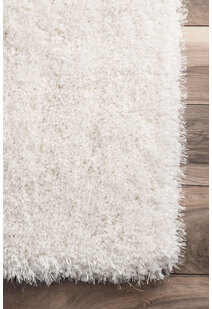 Liam Thick Plain Shaggy White Rug