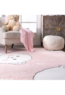 Poppy Pink Teddy Bear Kids Rug