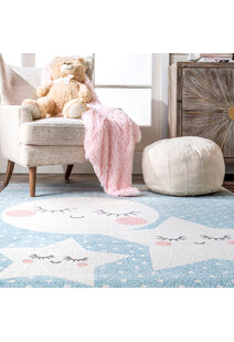 Poppy Moon & Stars Blue Kids Rug
