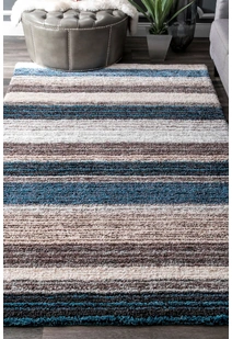 Symphony Striped Blue Shaggy Rug