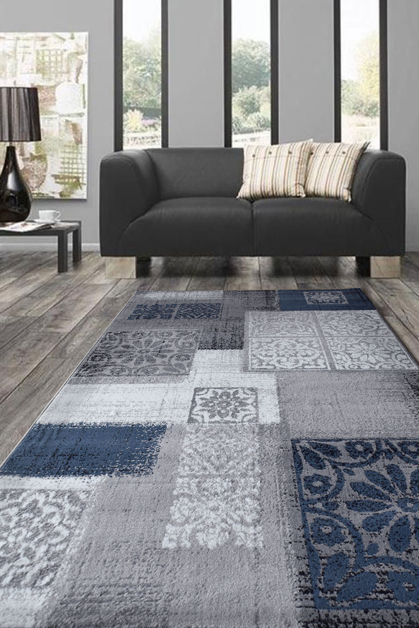 Large View Atlanta Blue Modern Patchwork Rug