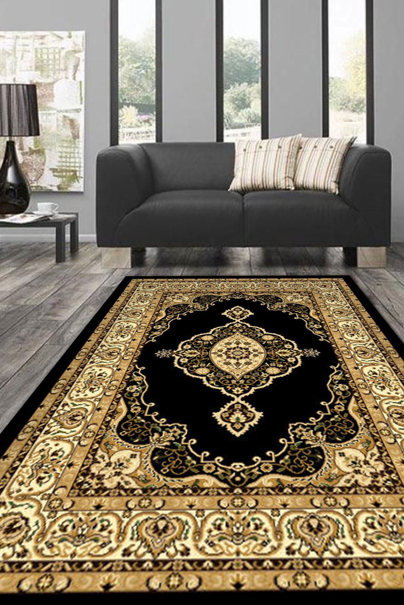Large View Atlanta Classic Medallion Black Rug