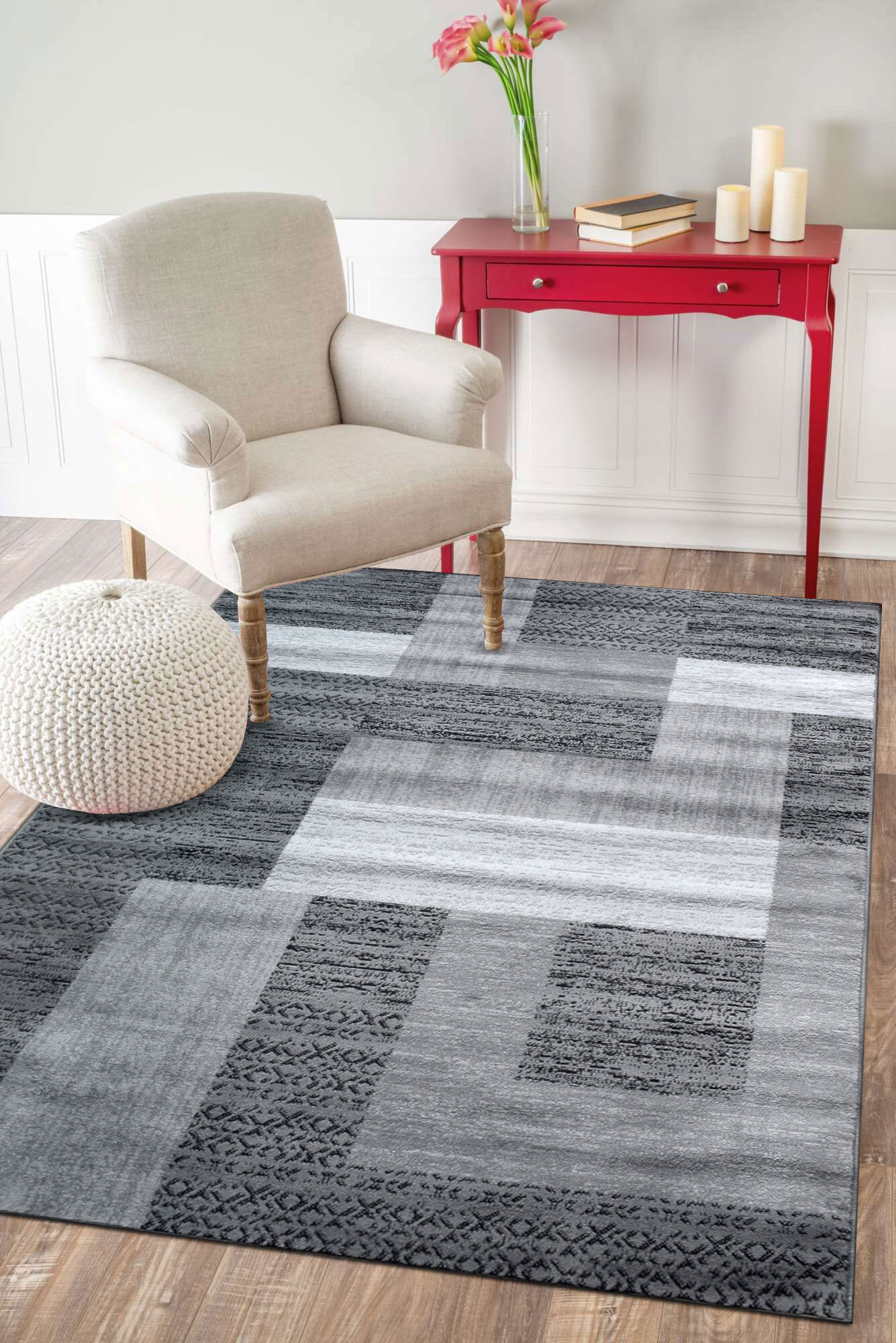 Large View Atlanta Modern Geometric Grey Rug