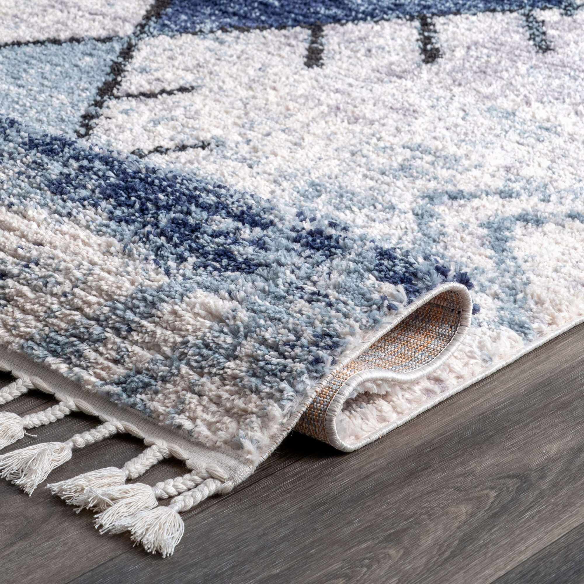 Large View Amara Blue Moroccan Tassel Rug
