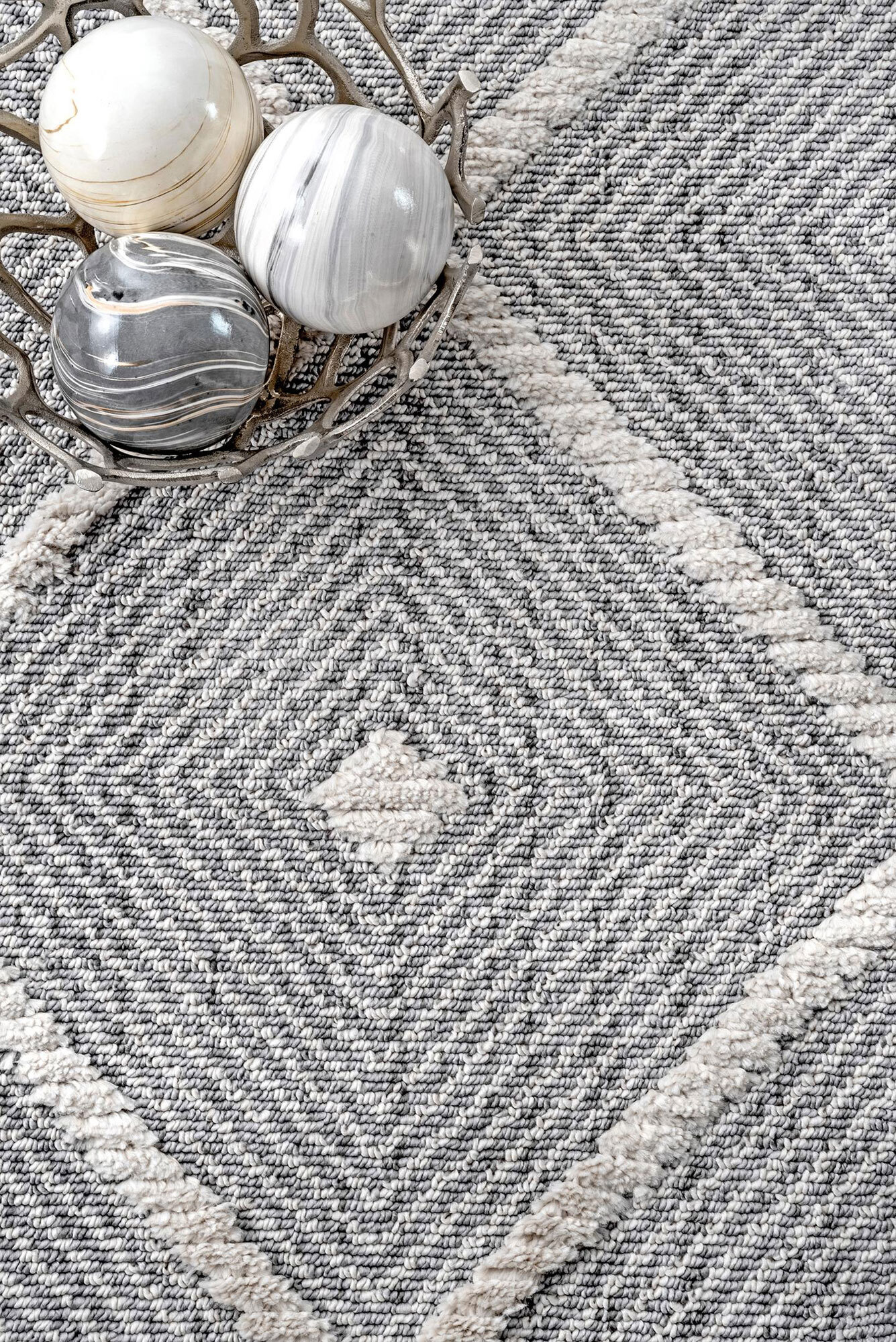 Large View Aroma Grey Moroccan Fringed Rug