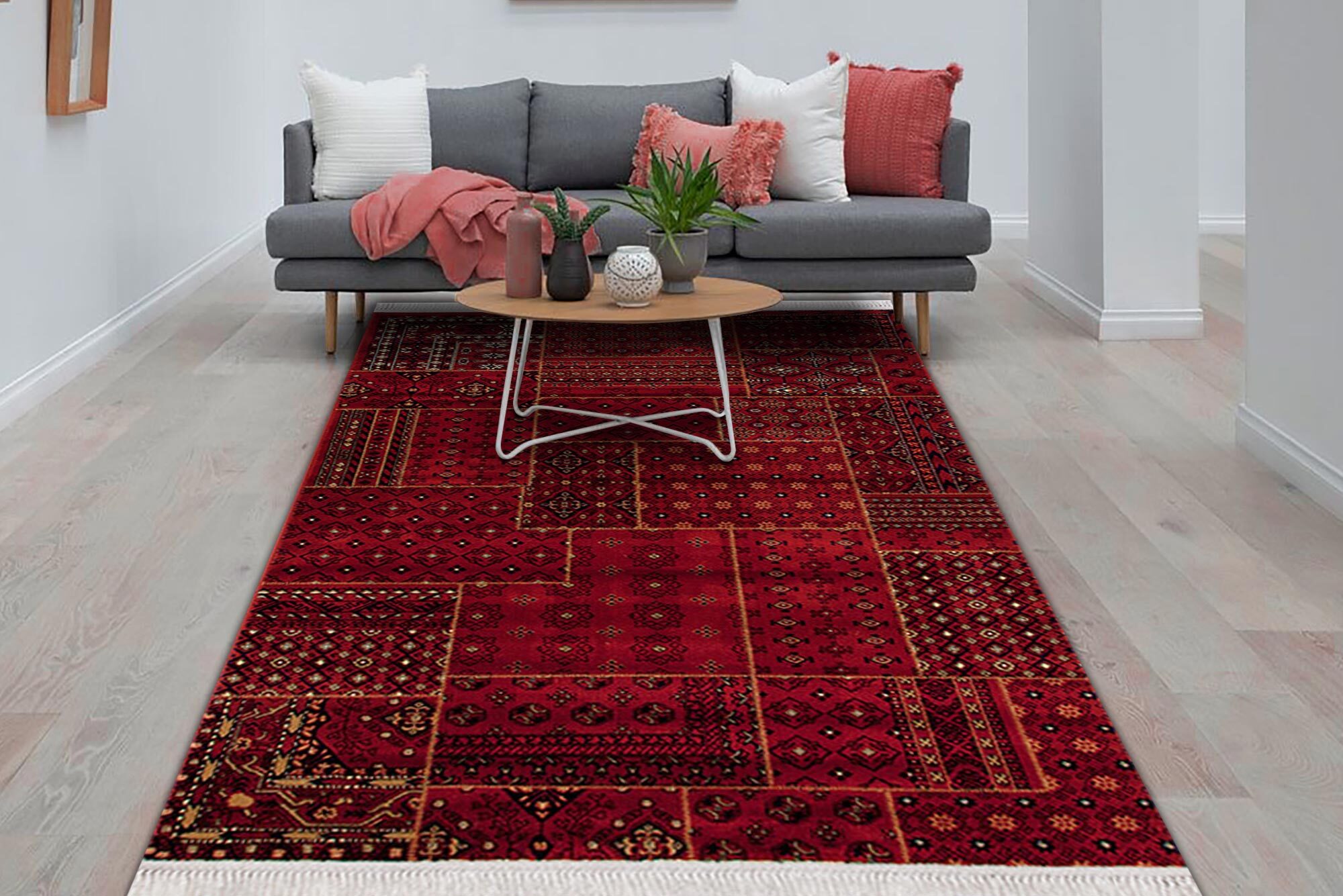Red Tribal Afghan Patchwork Rug