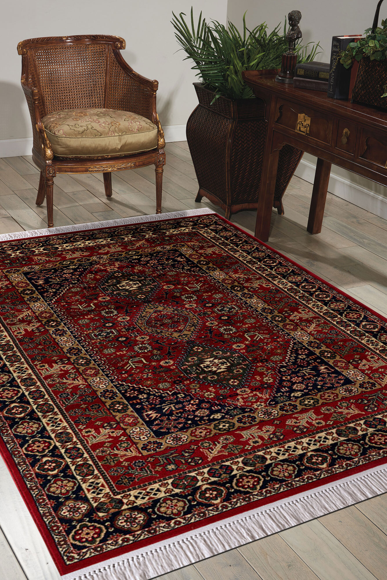 Large View Afghan Traditional Red Border Rug