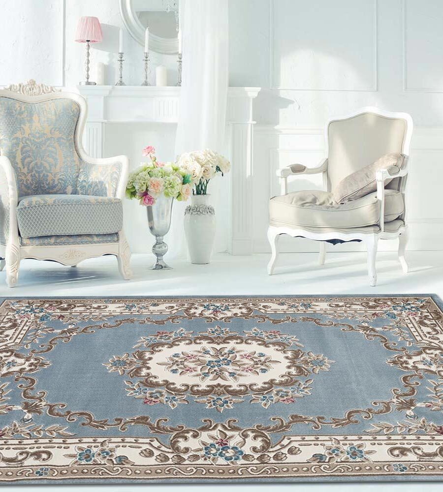 Abbie Blue Aubusson Floral Rugs