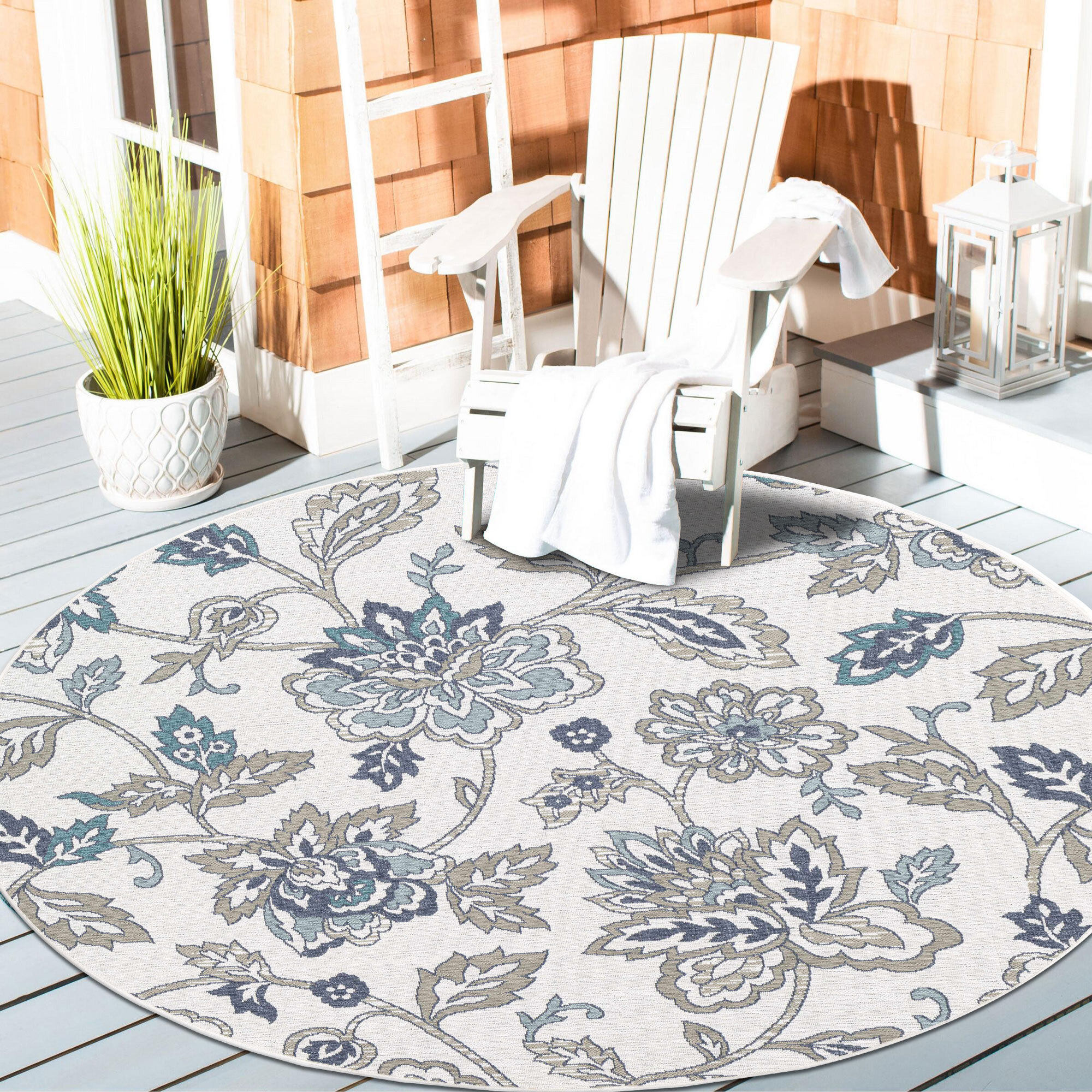 Ambient Floral Ivory Outdoor Rug