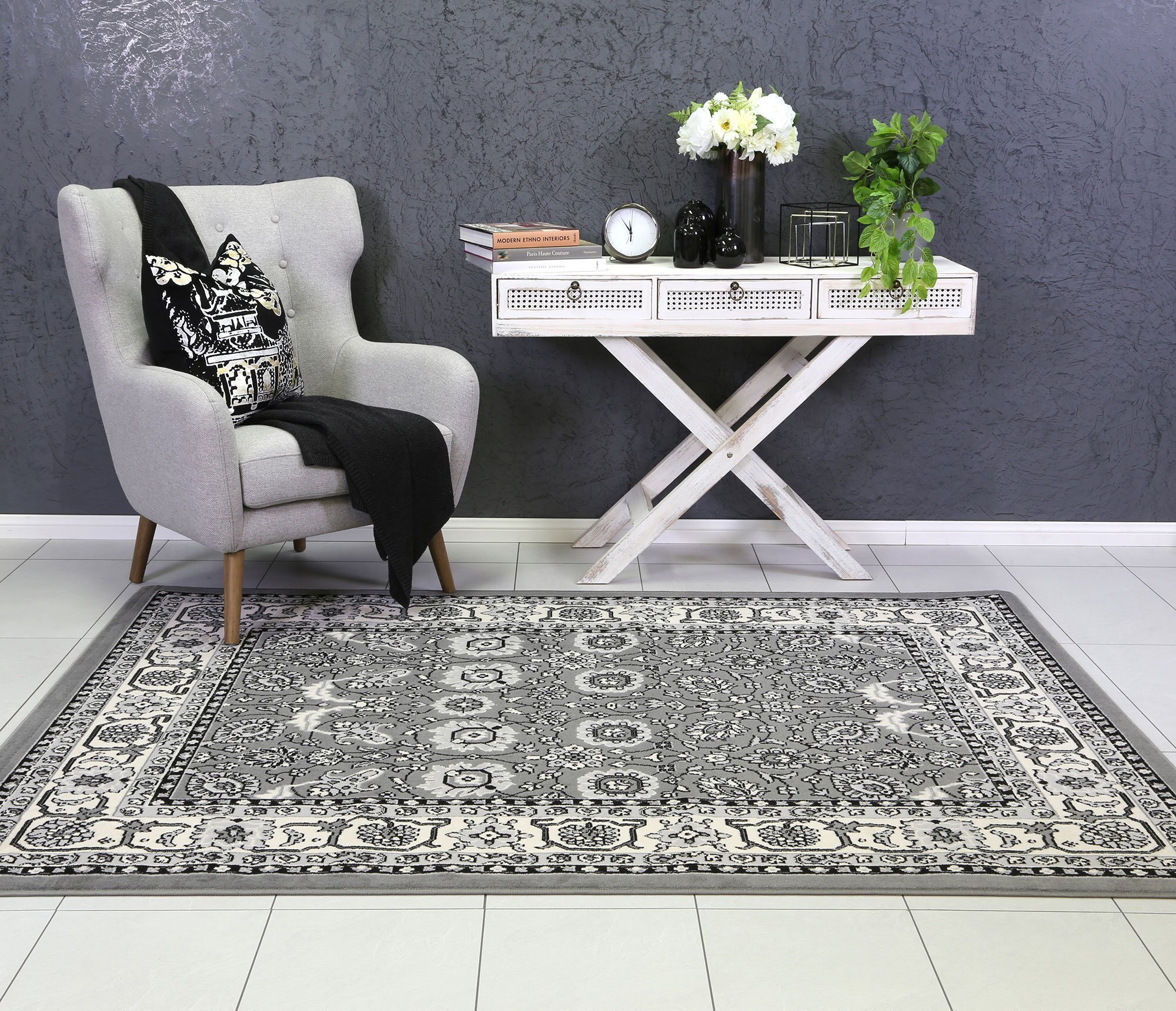 Emma Grey Traditional Floral Rug