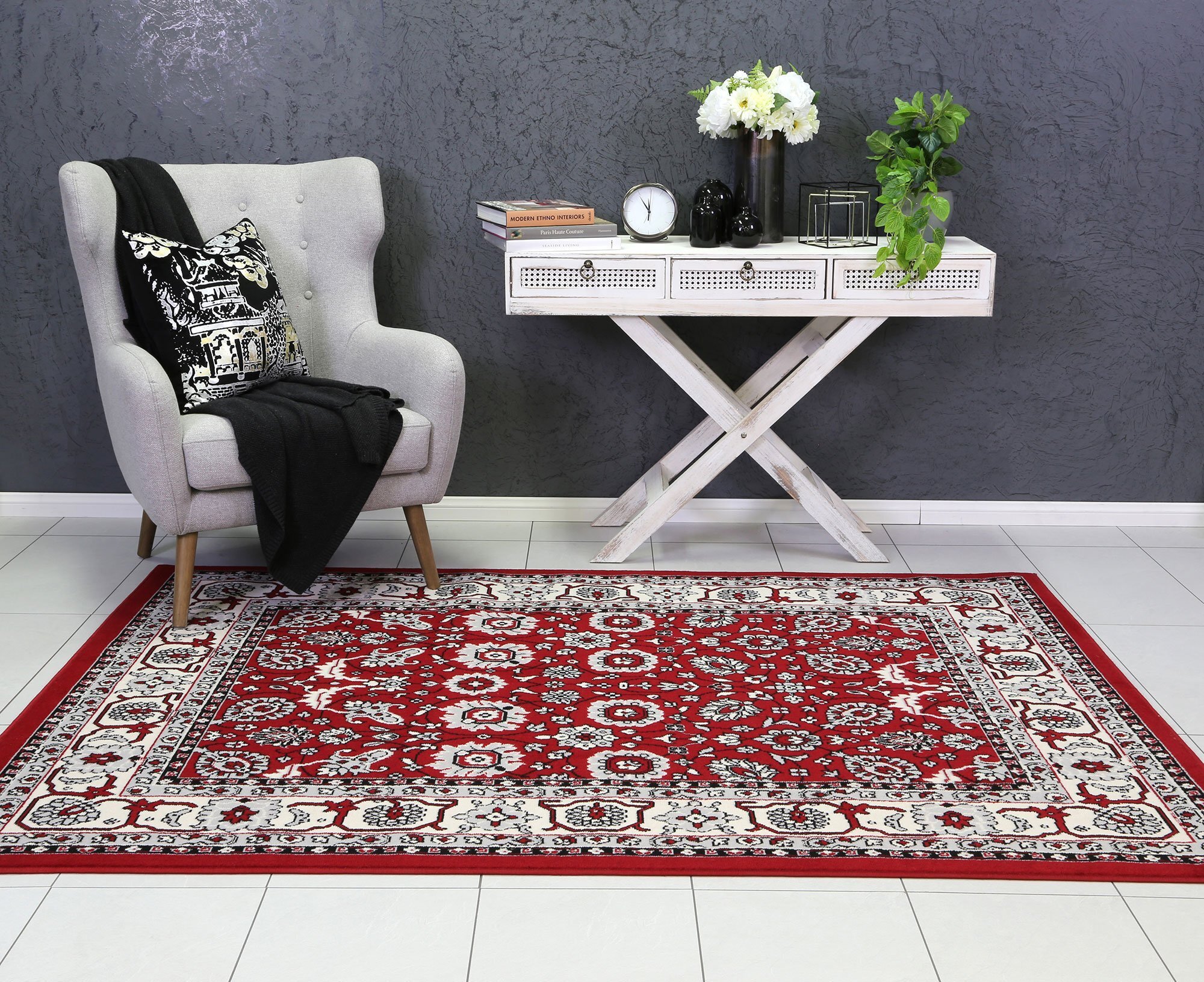 Large View Emma Red Traditional Floral Rug