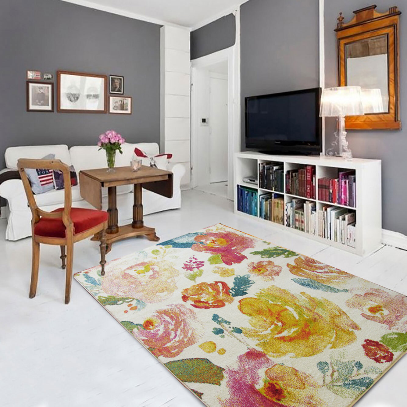 Large View Ellen Watercolor Floral Rug