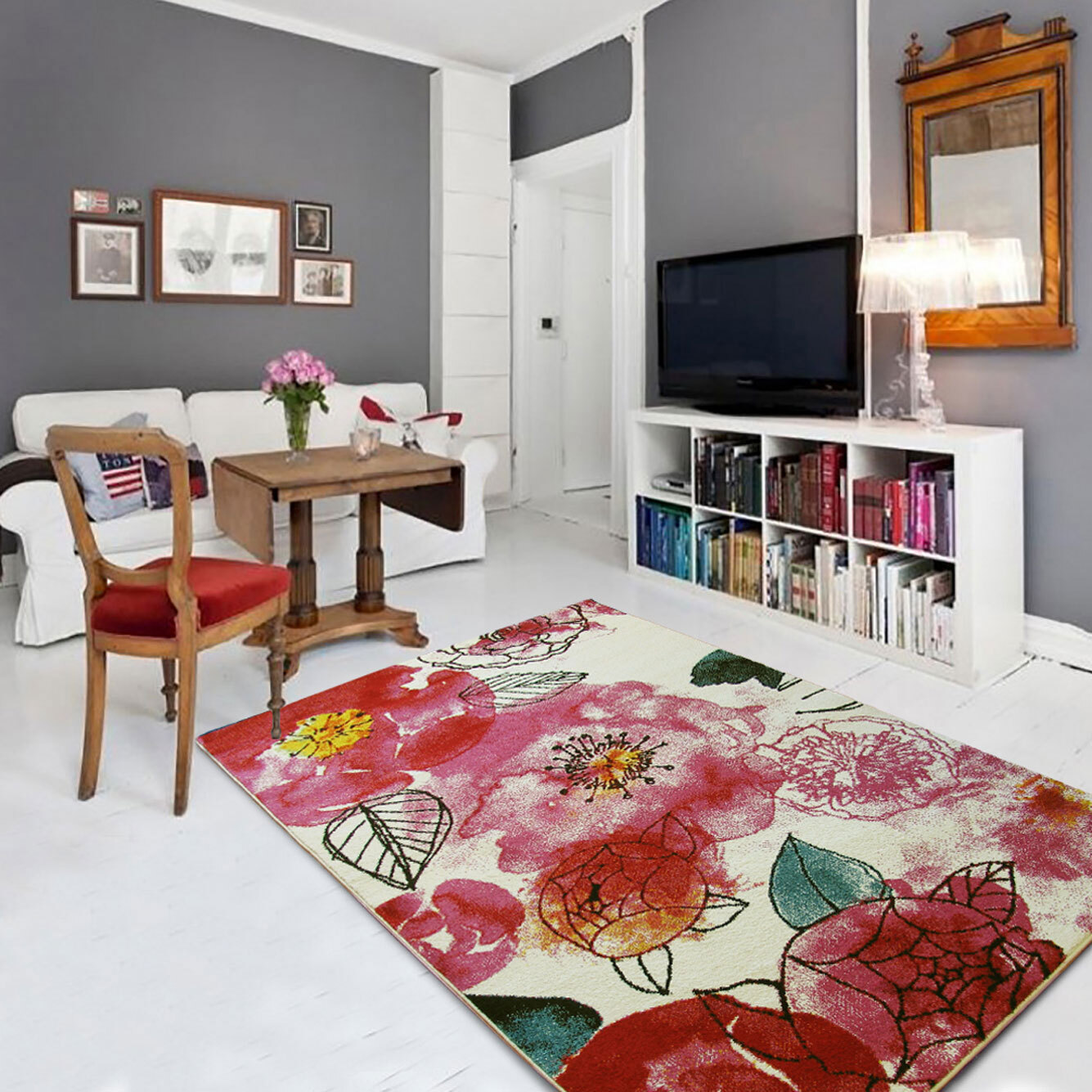 Large View Ellen Watercolor Floral Rug