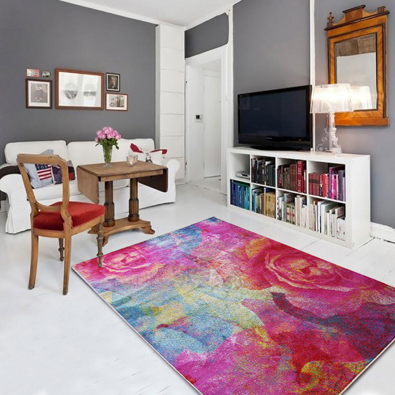 Large View Ellen Modern Rose Flower Rug