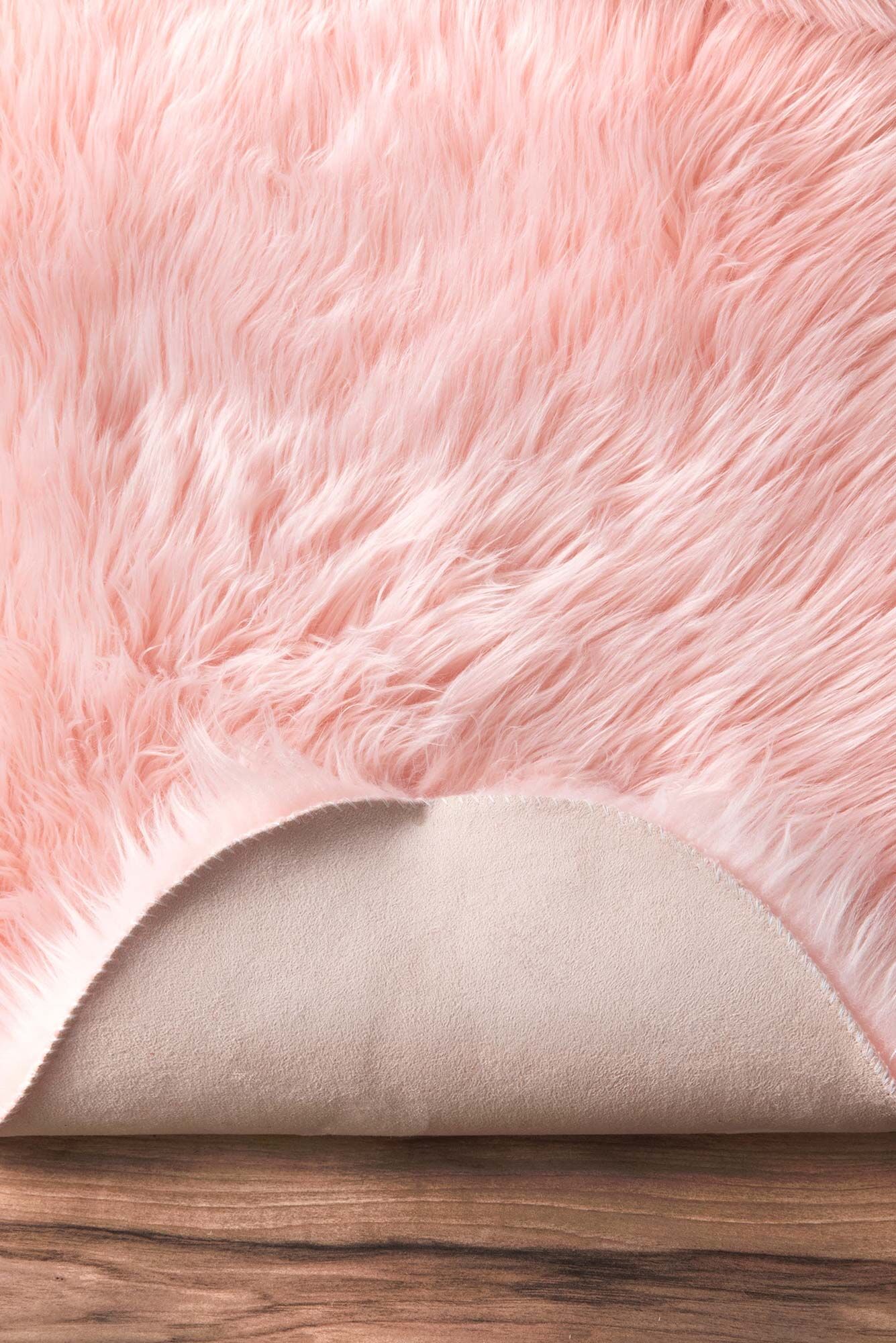 Large View Fluffy Pink Fur Faux Sheepskin Rug