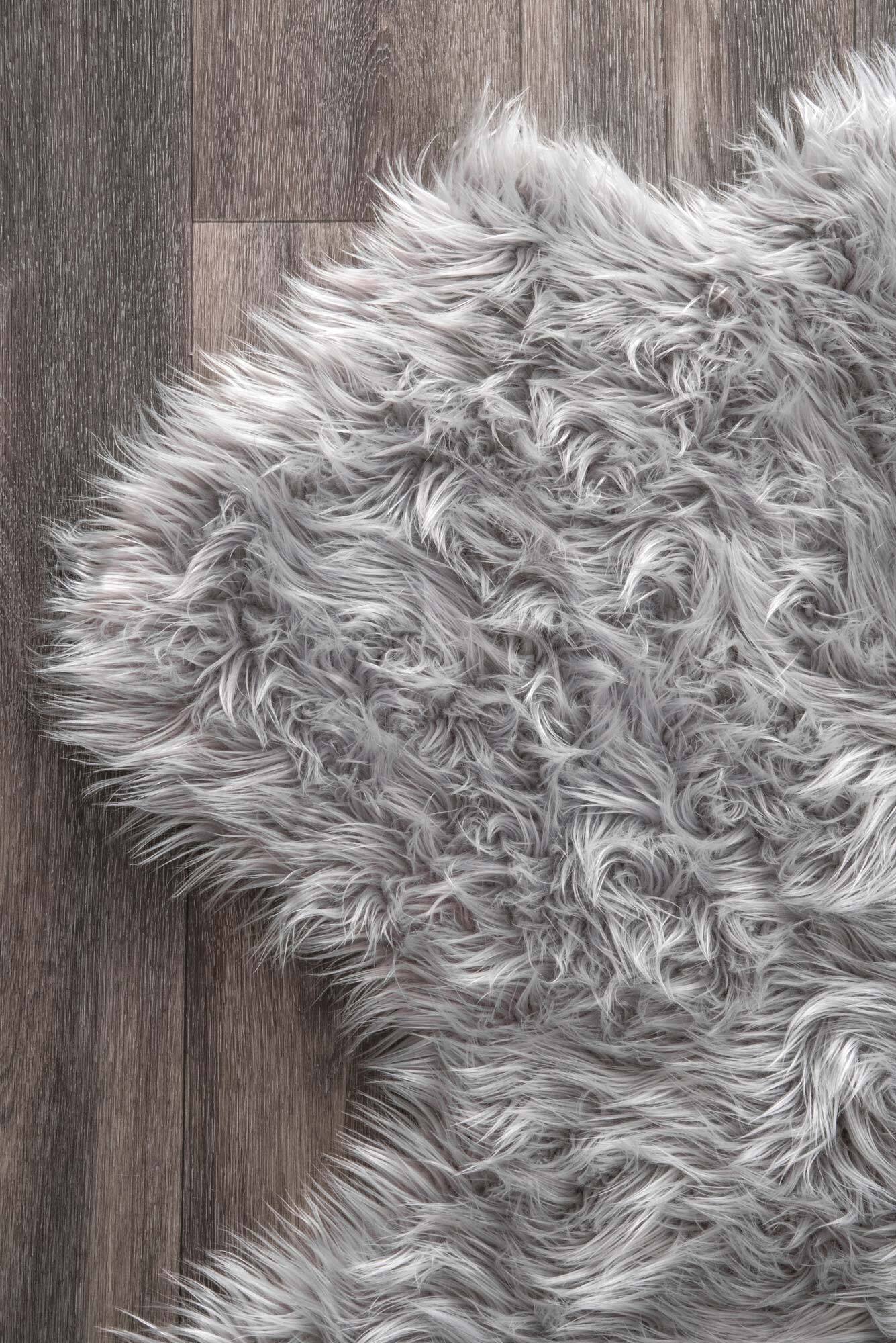 Fluffy Grey Fur Faux Sheepskin Rug