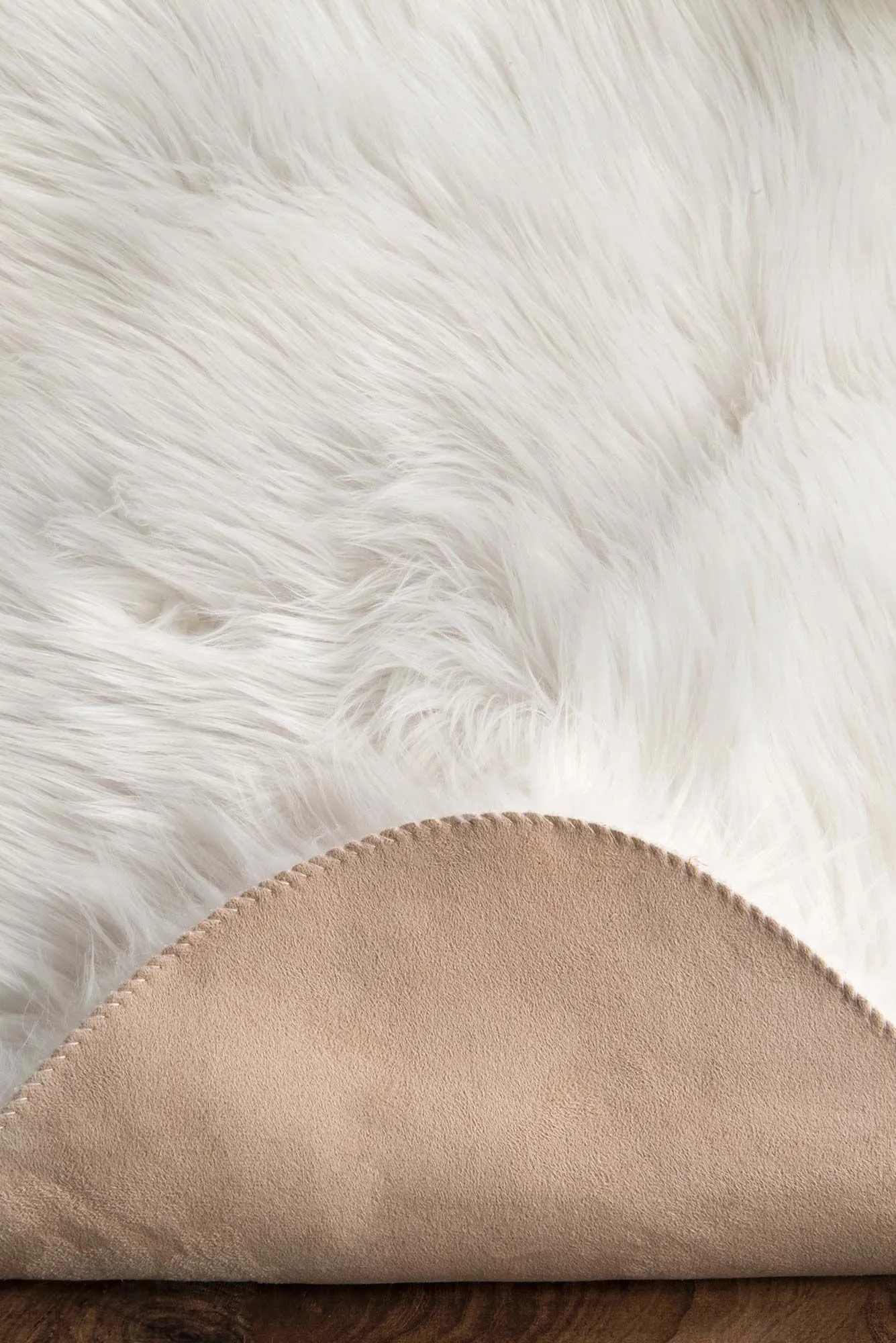 Large View Fluffy White Fur Faux Sheepskin Rug