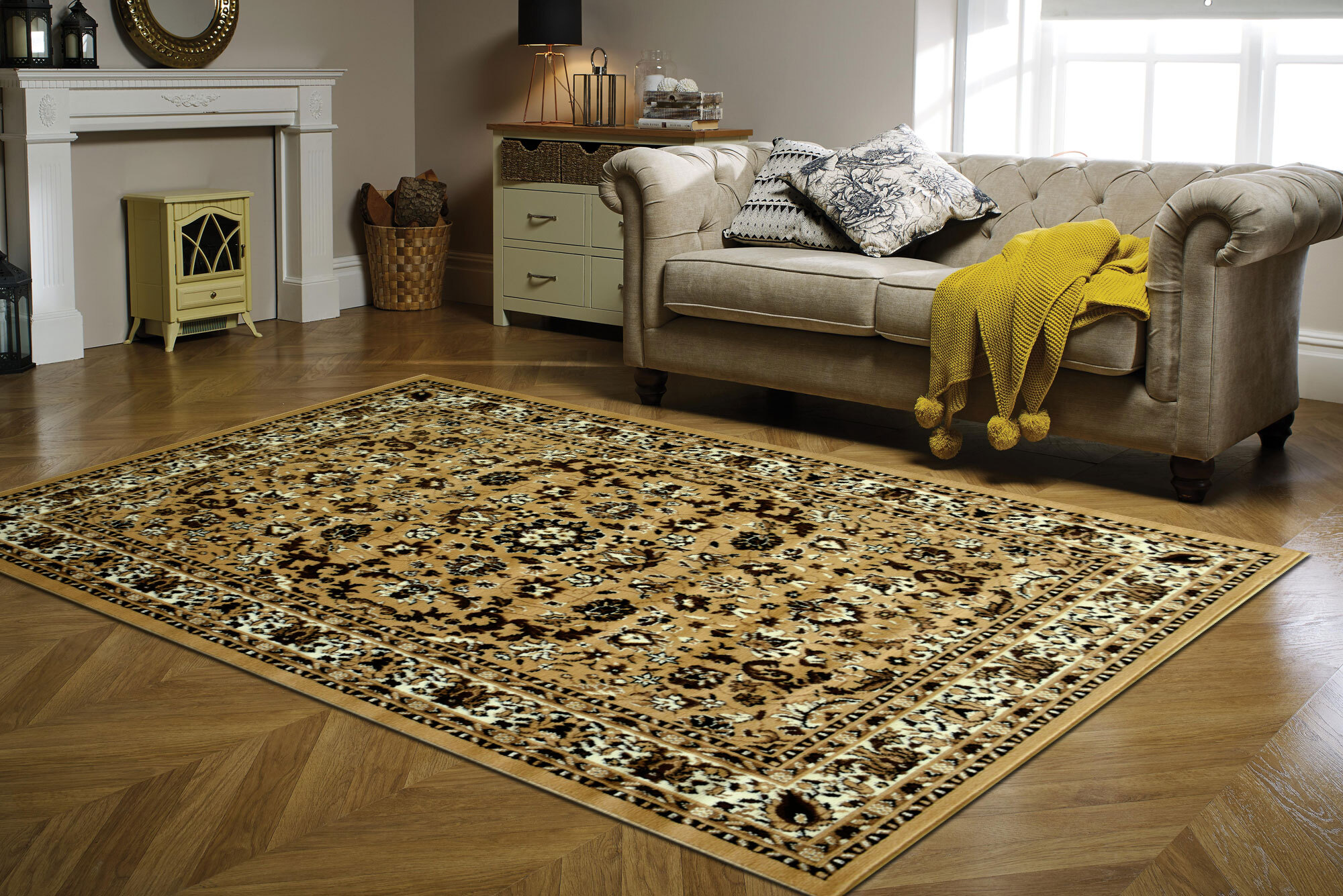 Large View Gil Beige Traditional Oriental Rug