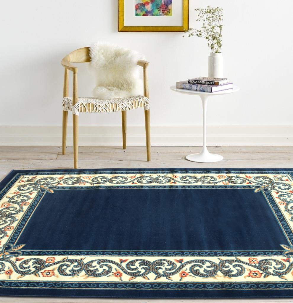 Gil Traditional Navy Border Rug