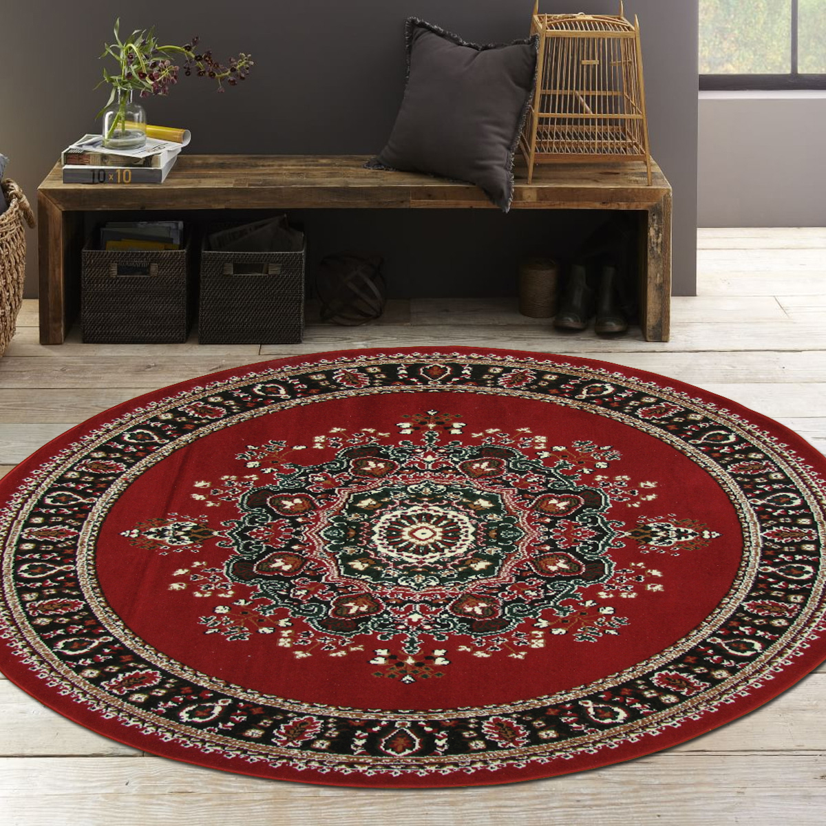 Large View Gil Red Traditional Medallion Rug