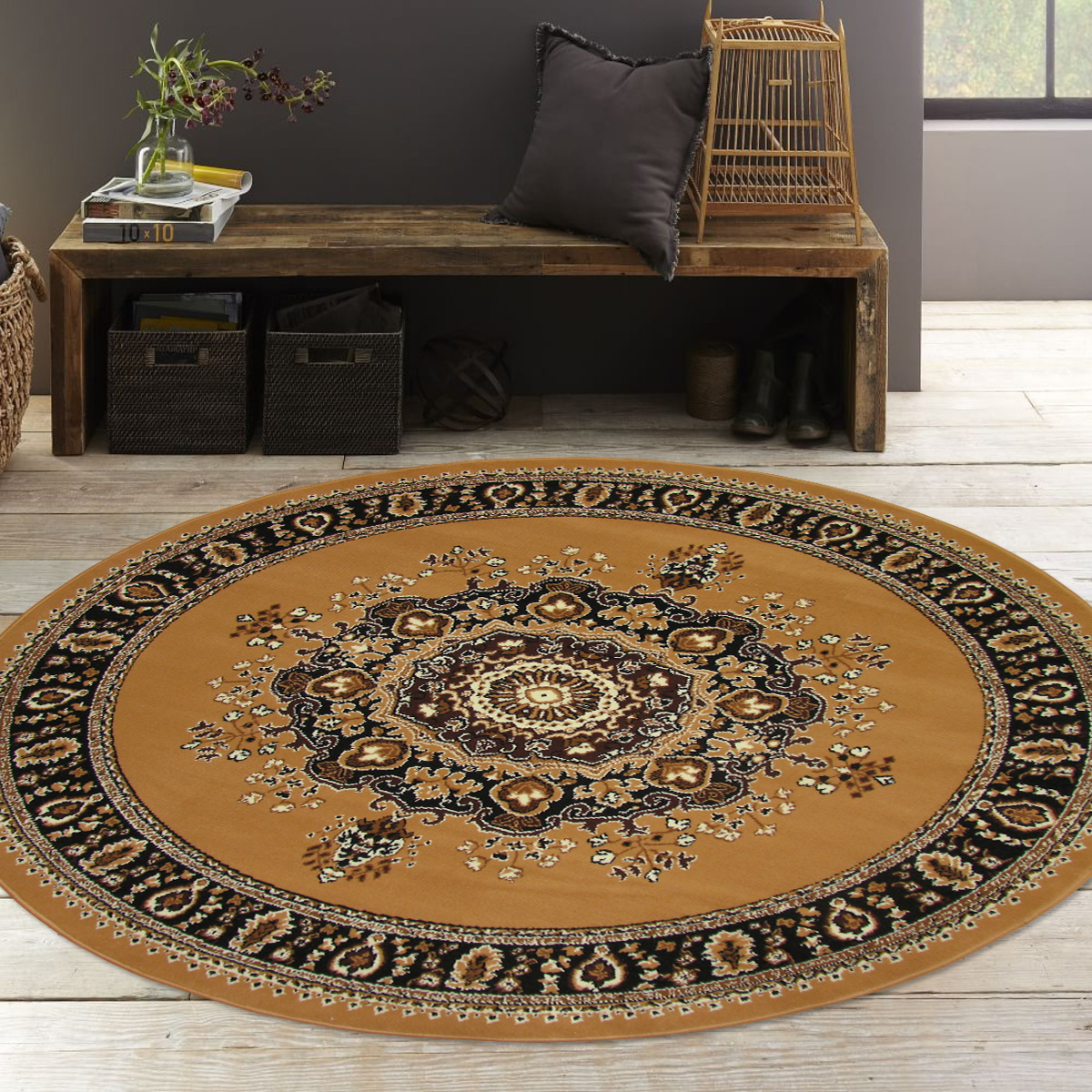 Large View Gil Tan Traditional Medallion Rug