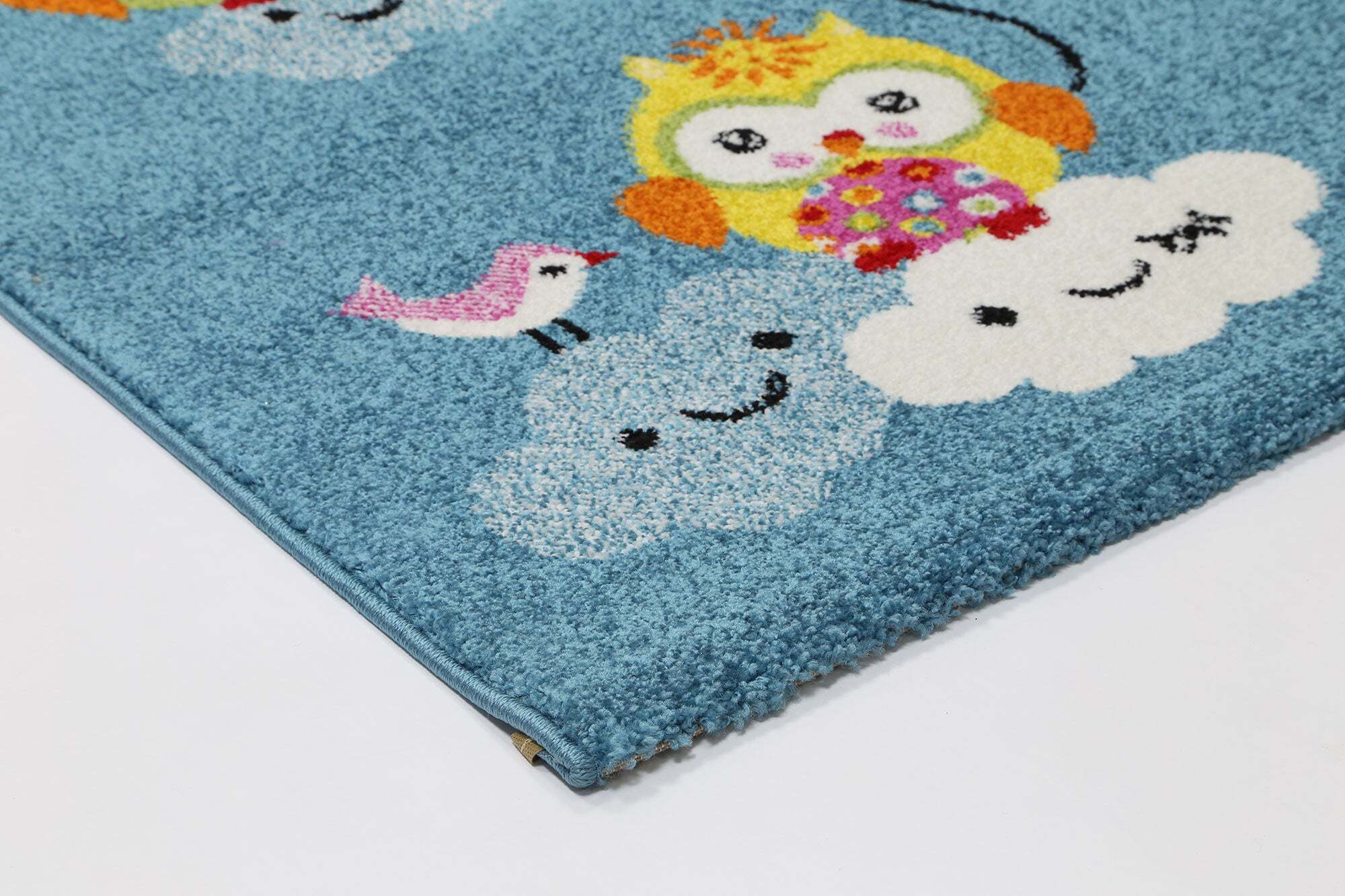 Large View Hello Blue Owl & Balloon Kids Rug