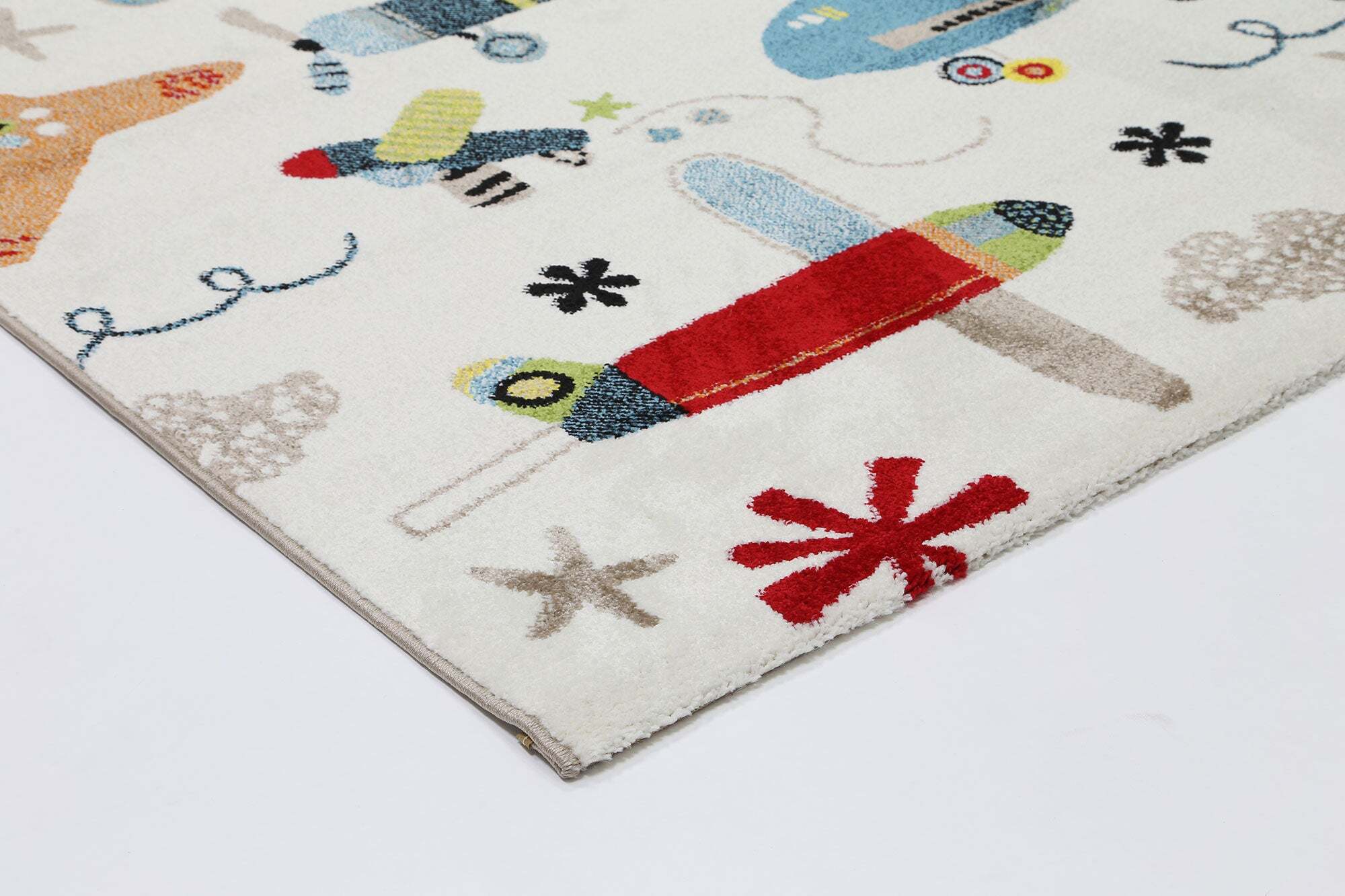 Large View Hello Plane & Jet Cream Kids Rug