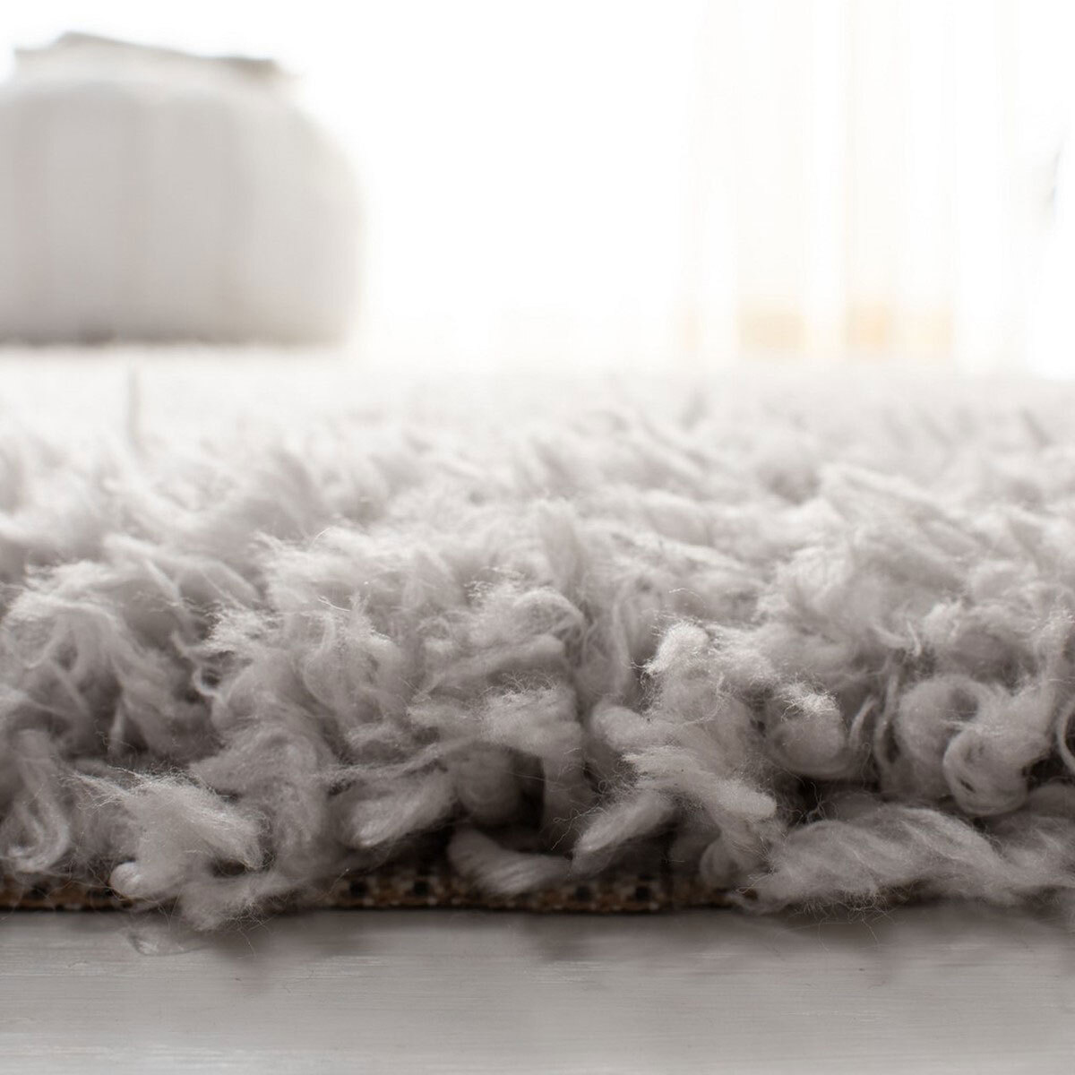 Large View Havana Plain Light Grey Shag Rug