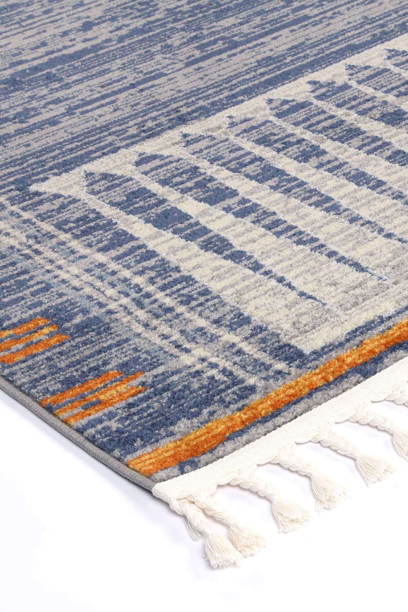 Large View Inti Blue Moroccan Fringed Rug