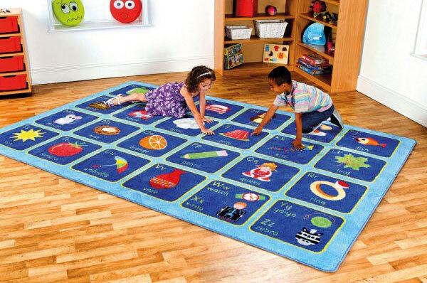 Kids Blue Alphabet Picture Rug