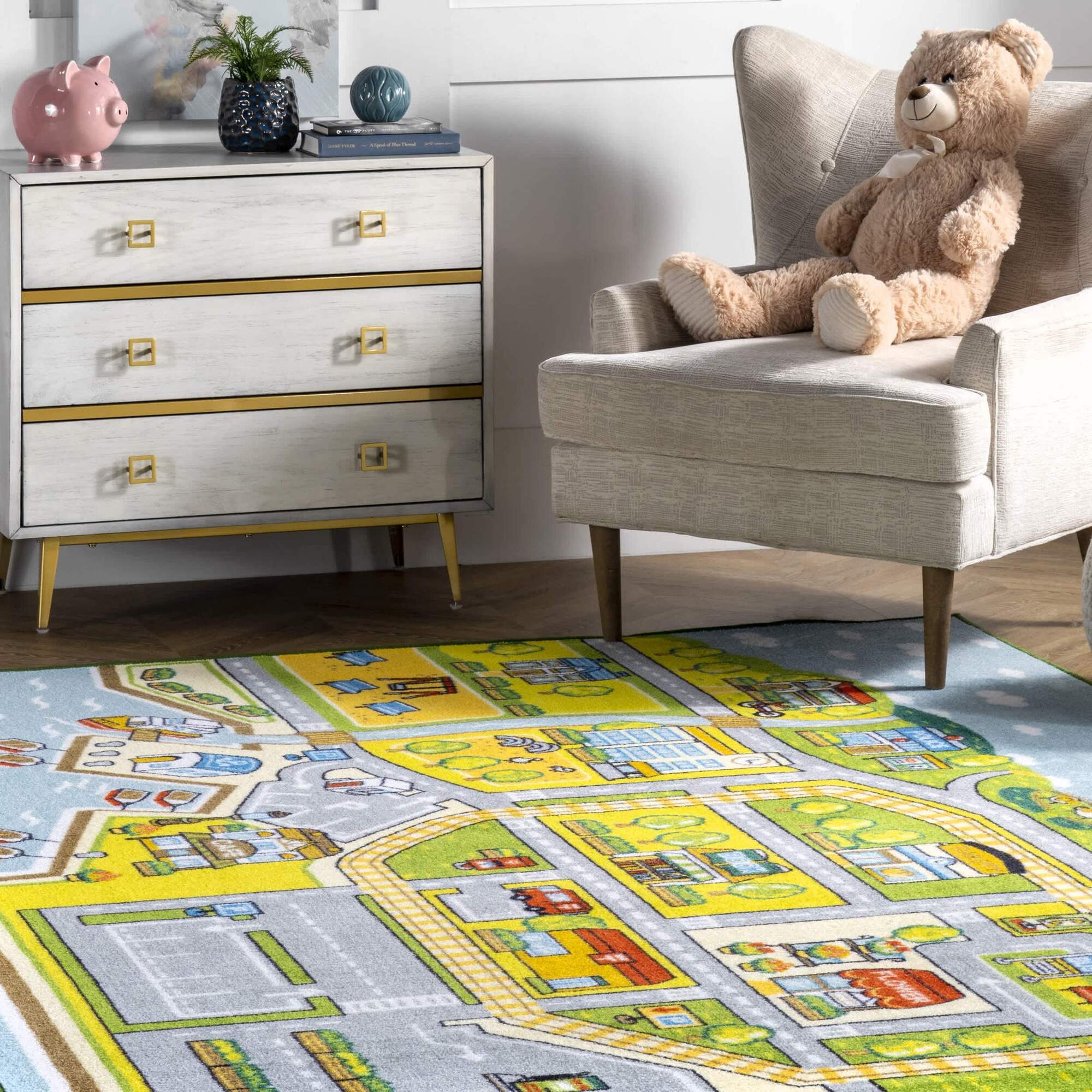 Kids Car Road Town Play Rug