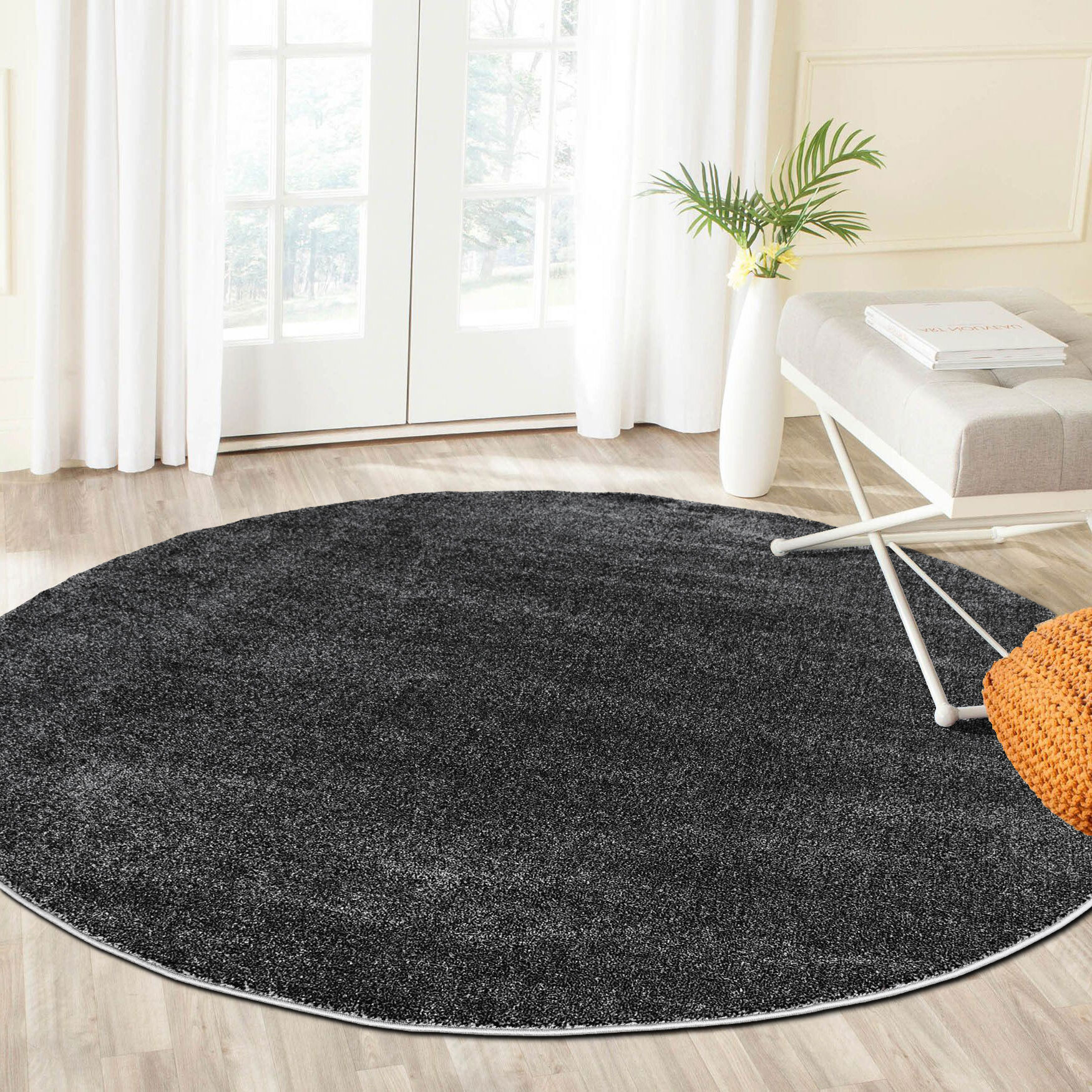 Large View Leo Modern Thick Plain Black Rug