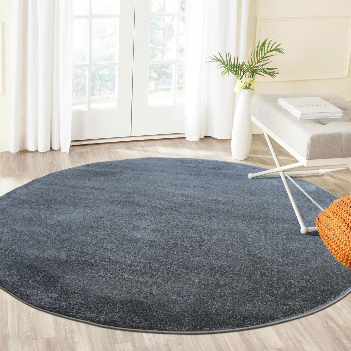 Large View Leo Modern Thick Plain Grey Rug