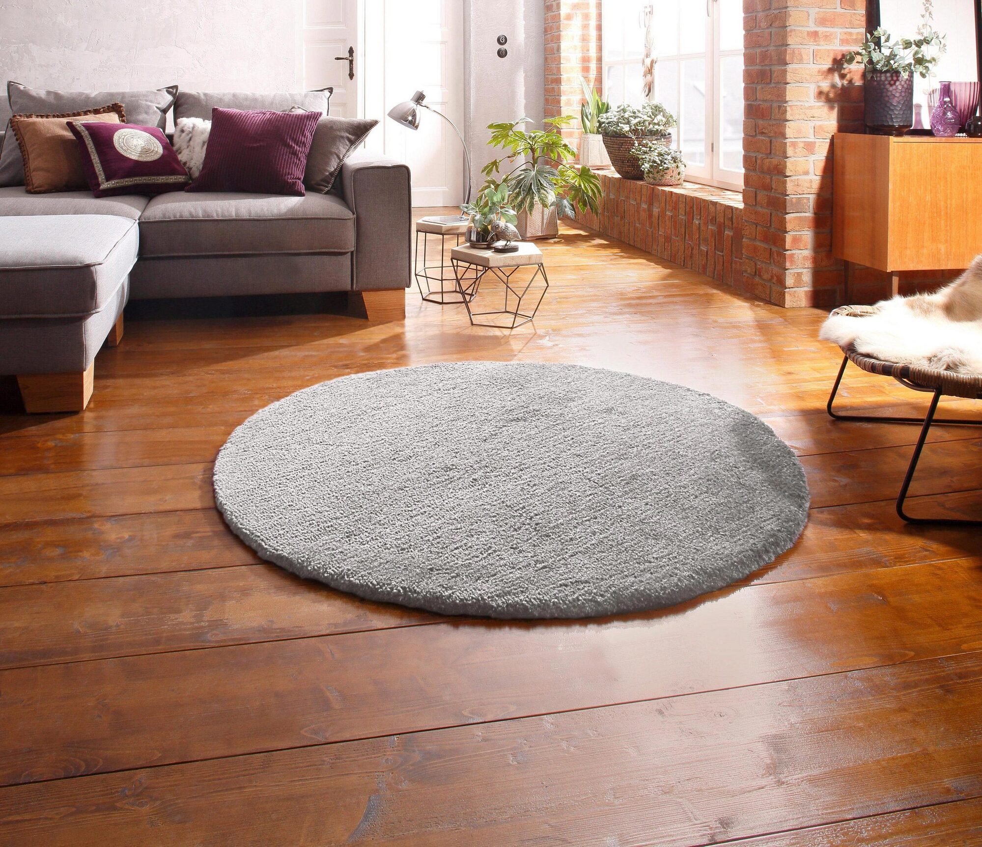 Levis Plain Grey Thick Shaggy Rug