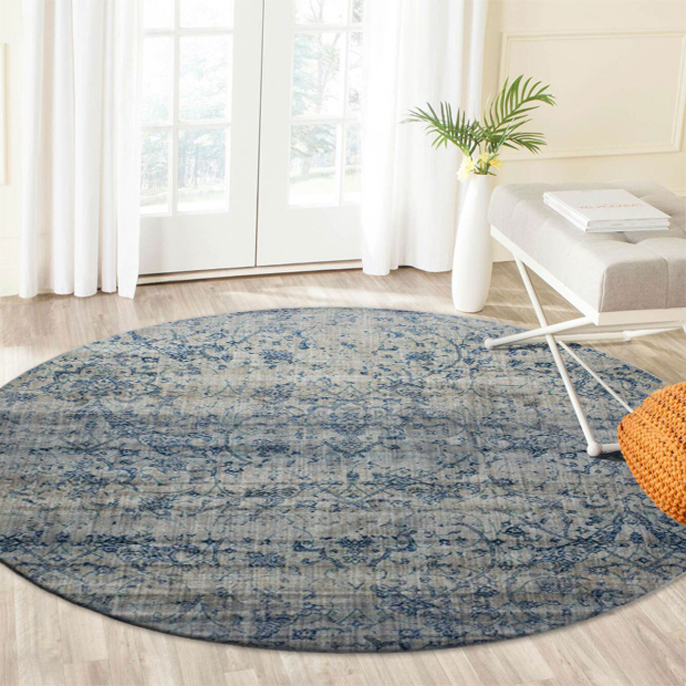 Large View Melanie Blue Overdyed Floral Rug
